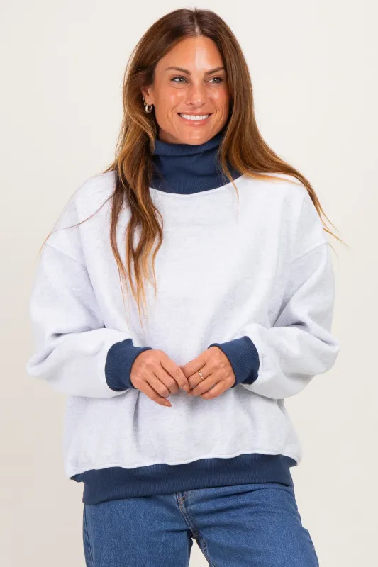 Grey Colorblock Cowl Neck Sweatshirt made by Pinkblush