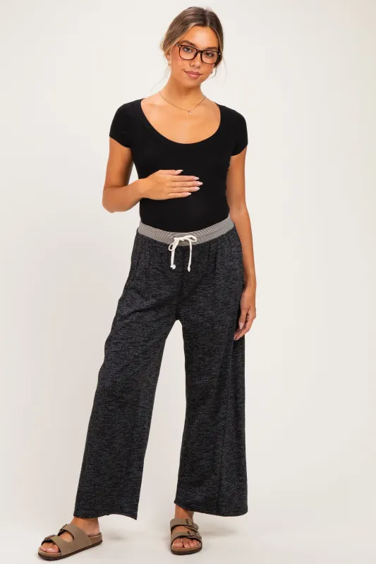 Black Contrast Waist Drawstring Maternity Pants made by HYFVE