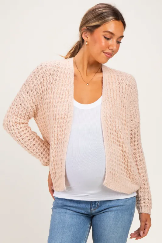 Oatmeal Chunky Waffle Knit Maternity Open Cardigan made by Staccato