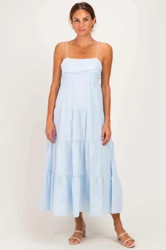 Light Blue Tiered Bow Detail Midi Dress made by Storia