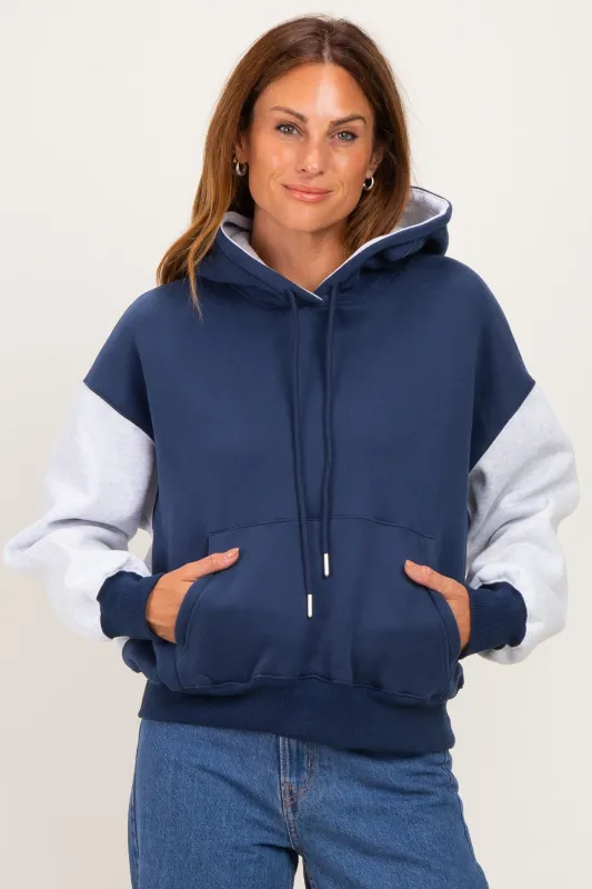 Navy Colorblock Pullover Hoodie made by Pinkblush
