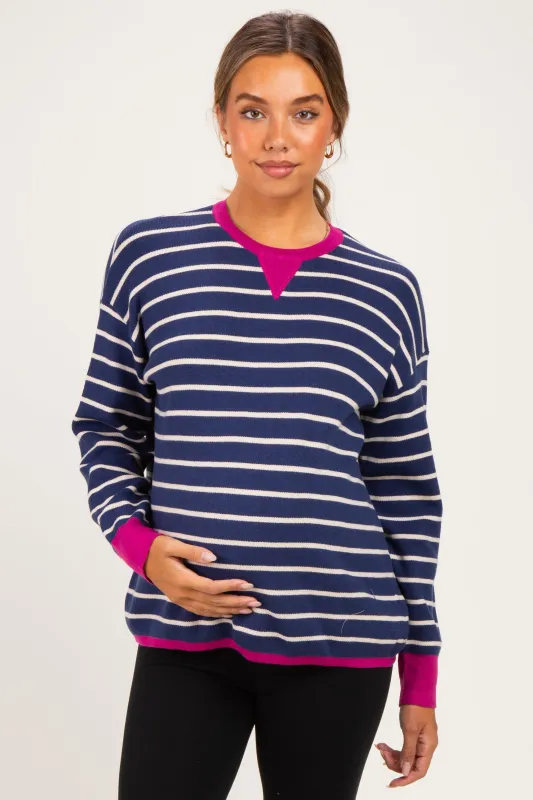 Navy Striped Contrast Trim Maternity Sweater made by Staccato