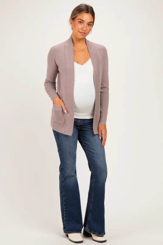 Taupe Mini Waffle Knit Maternity Sweater Cardigan made by Staccato