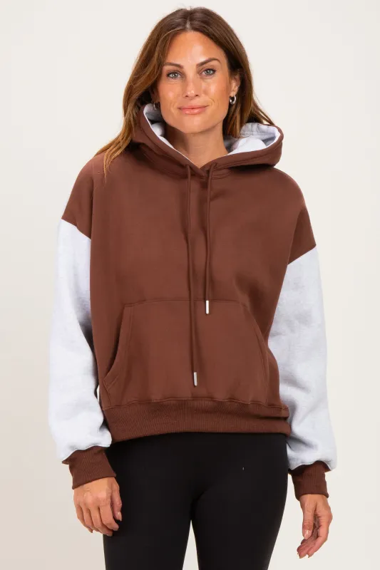 Brown Colorblock Pullover Hoodie made by Pinkblush