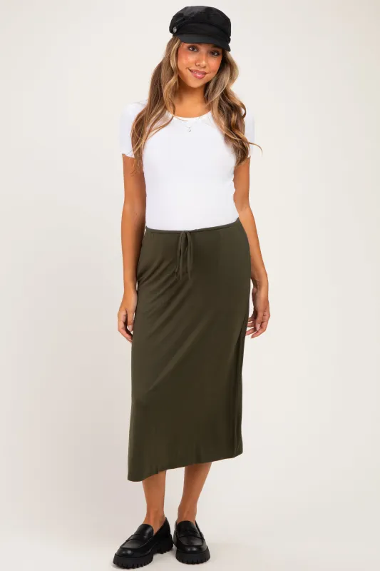 Olive Front Tie Maternity Maxi Skirt made by Final Touch