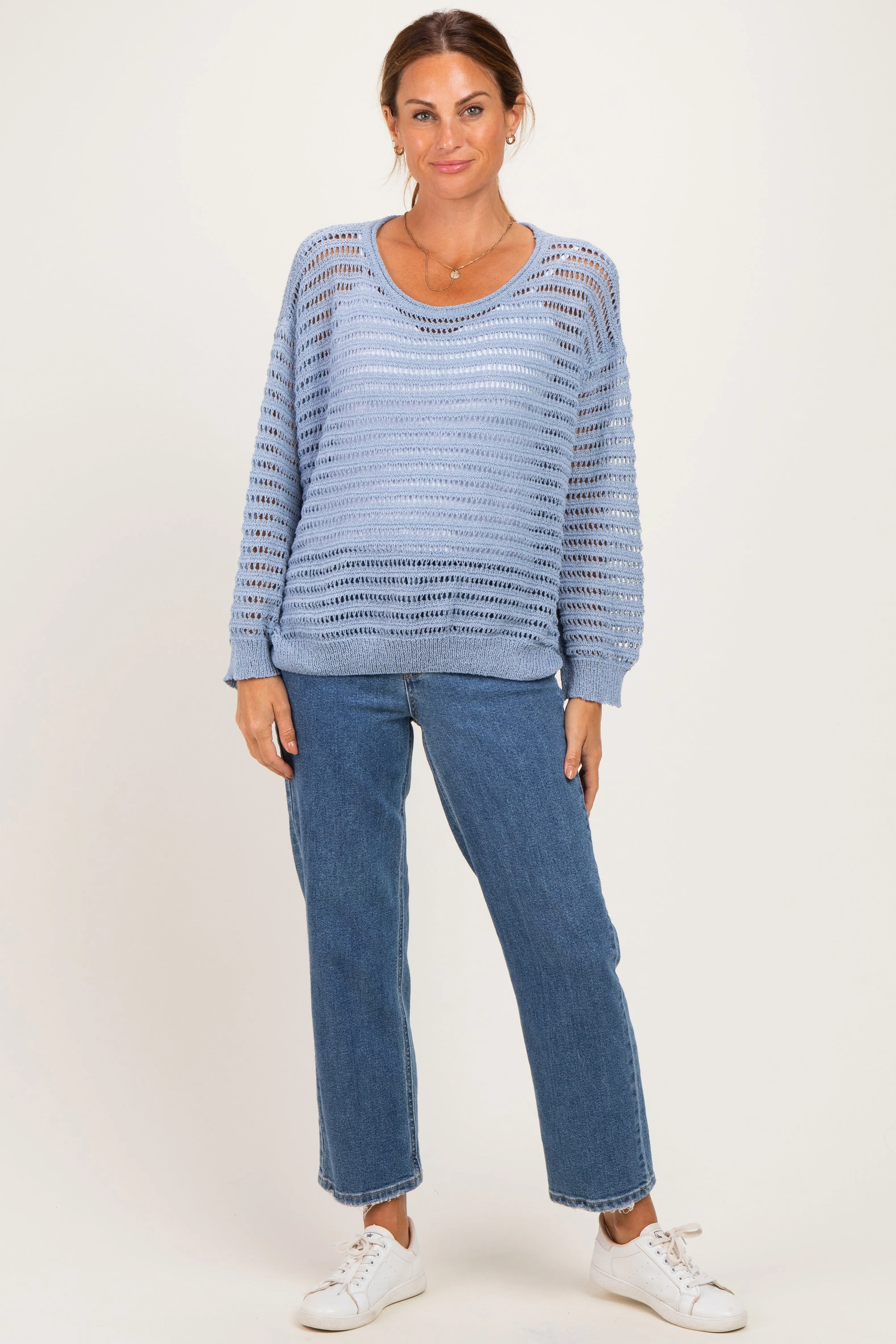 Dusk Blue Open Knit Striped Sweater Top sold by Pinkblush product image thumbnail 2