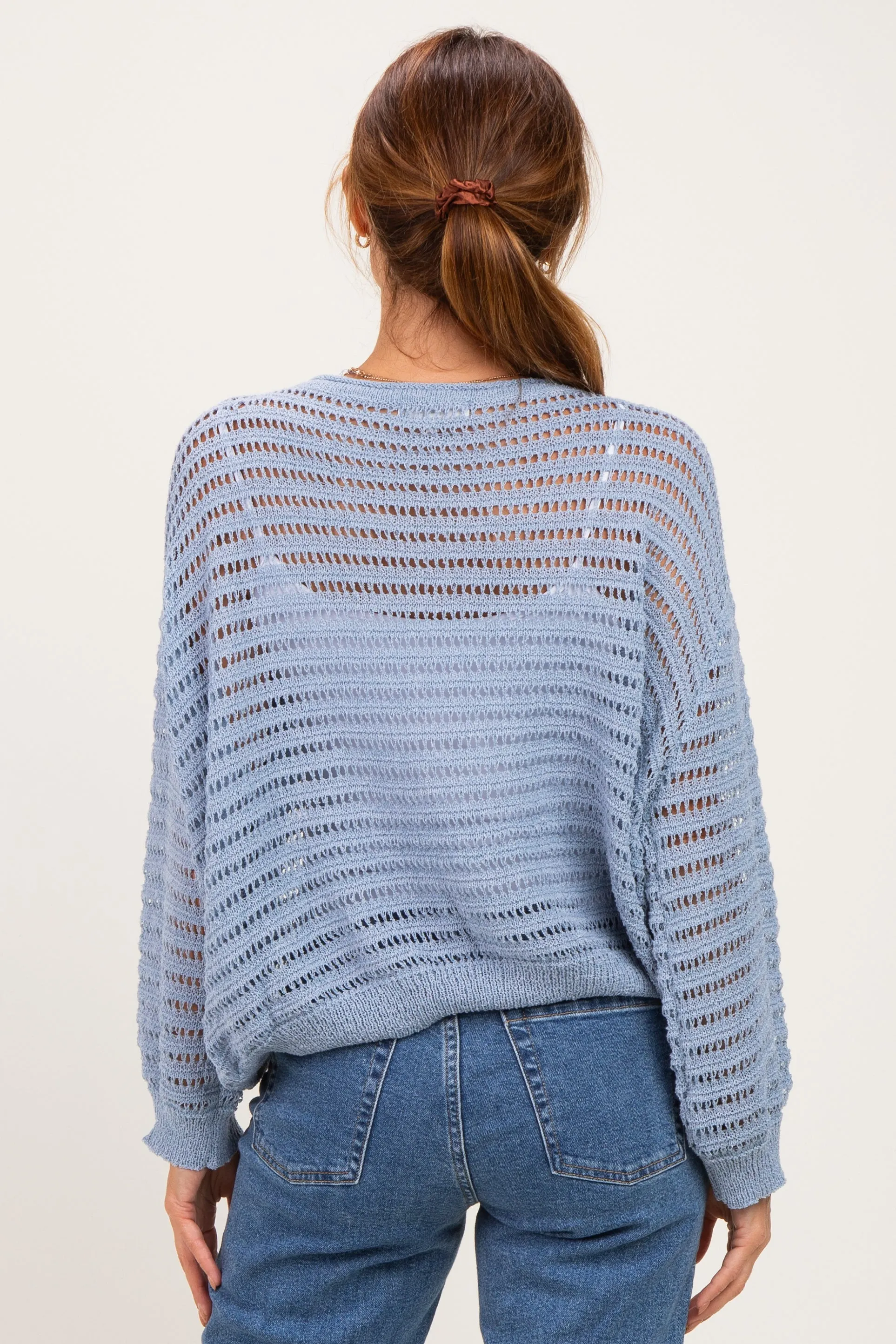 Dusk Blue Open Knit Striped Sweater Top sold by Pinkblush product image thumbnail 4