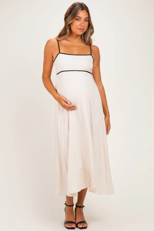 Natural Contrast Trim Maternity Maxi Dress made by Blu Pepper