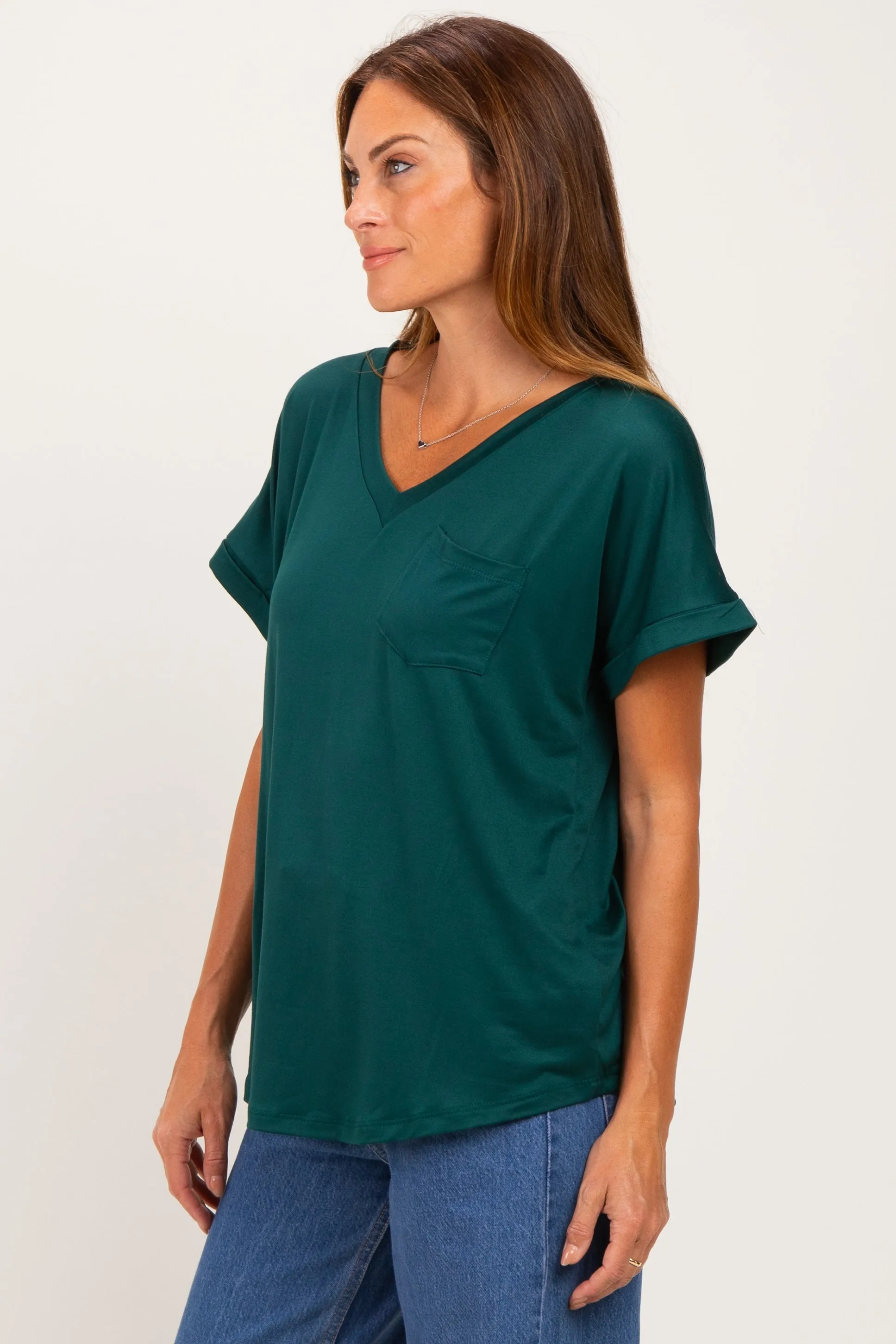 Forest Green V-Neck Pocket Short Sleeve Shirt sold by Pinkblush product image thumbnail 3