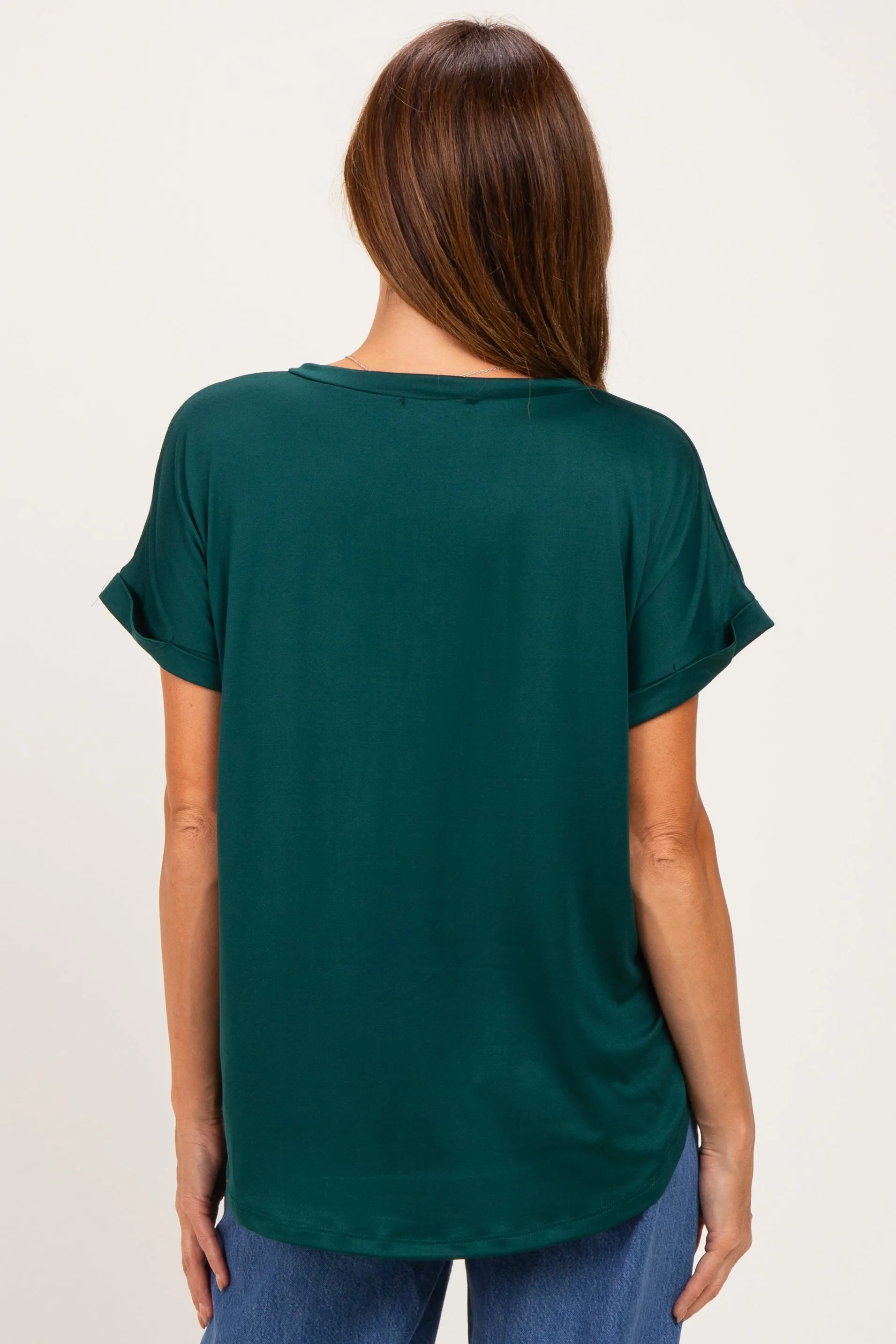 Forest Green V-Neck Pocket Short Sleeve Shirt sold by Pinkblush product image thumbnail 4