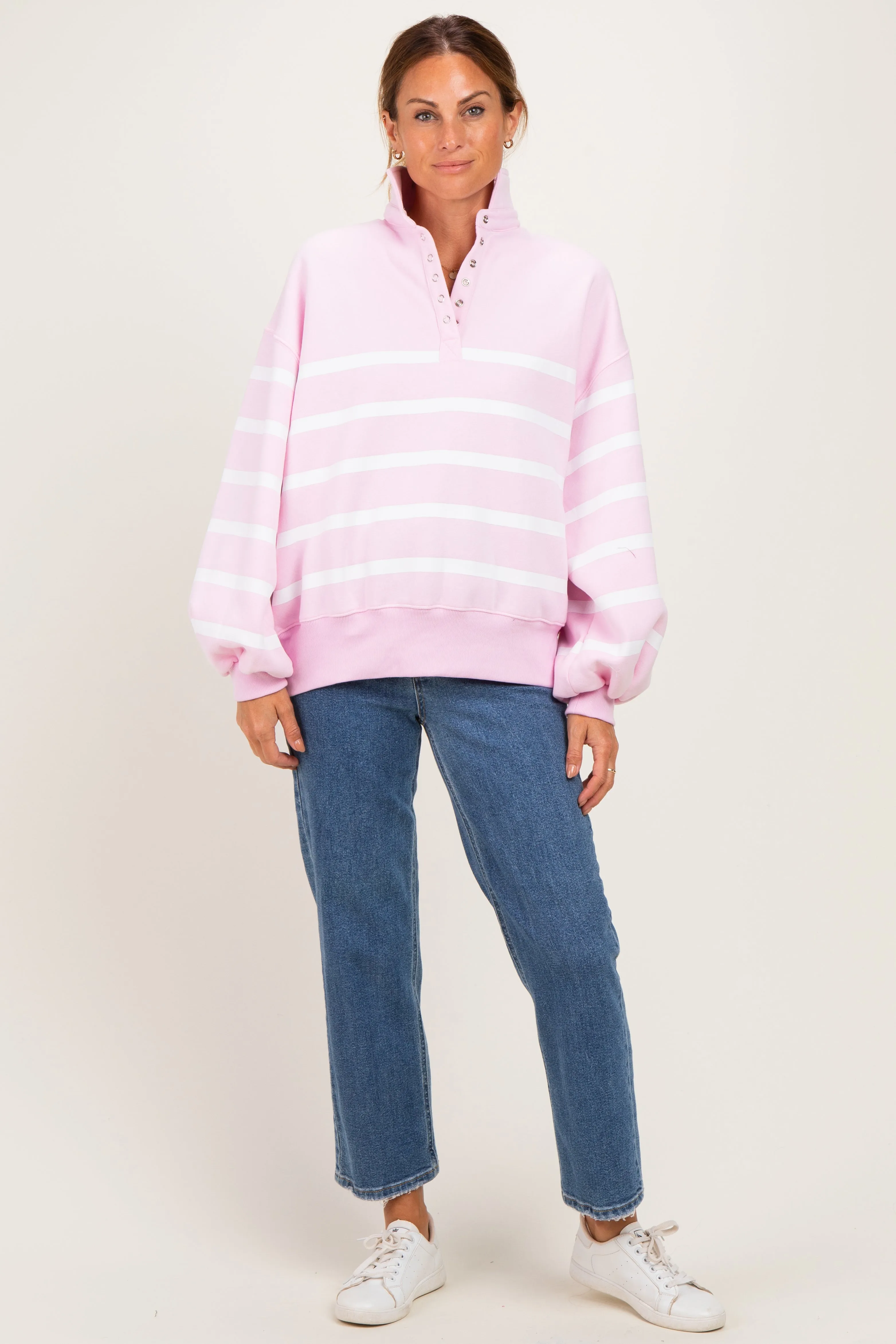 Light Pink Striped Snap Button Pullover sold by Pinkblush product image thumbnail 2