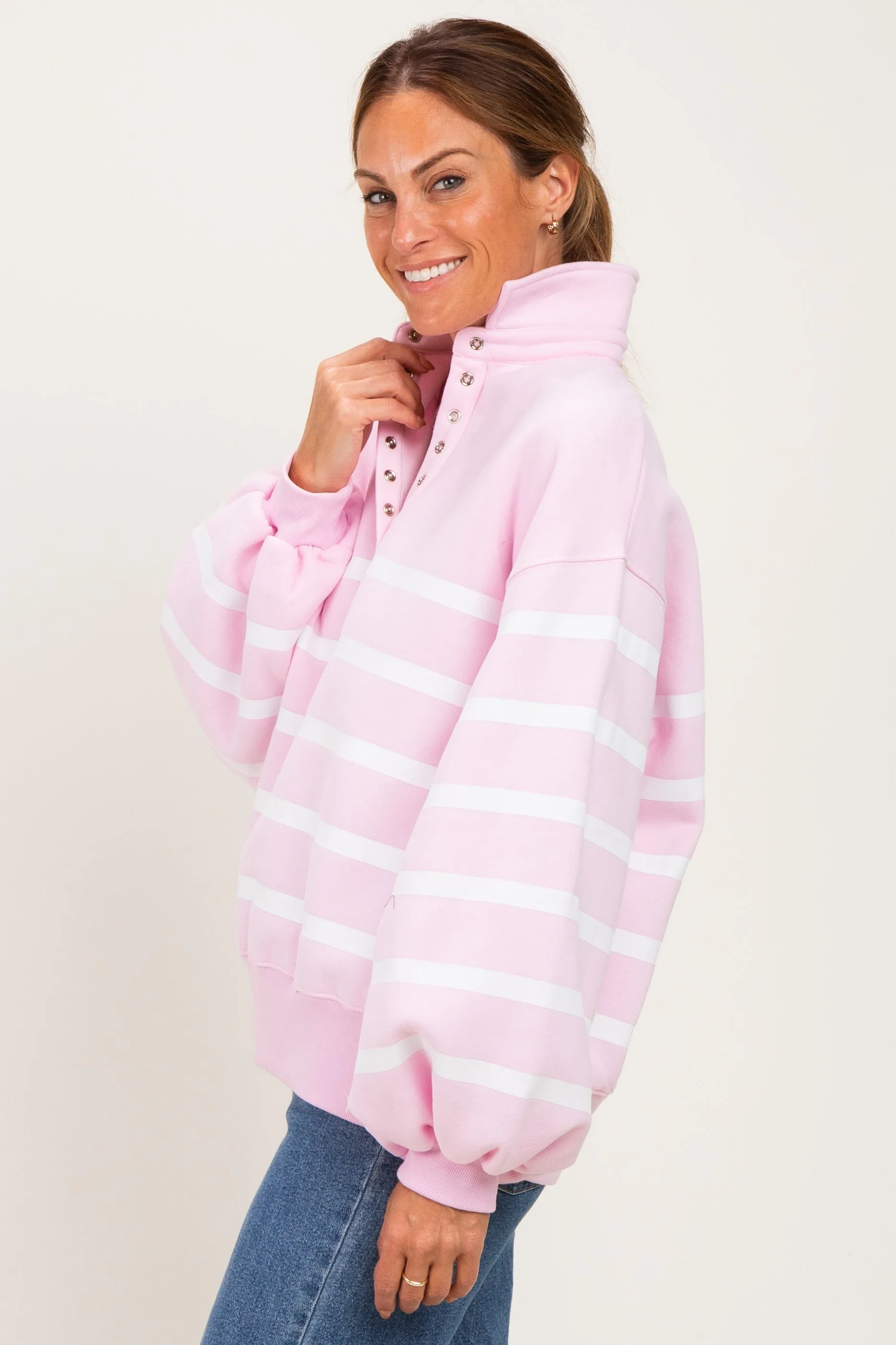 Light Pink Striped Snap Button Pullover sold by Pinkblush product image thumbnail 3