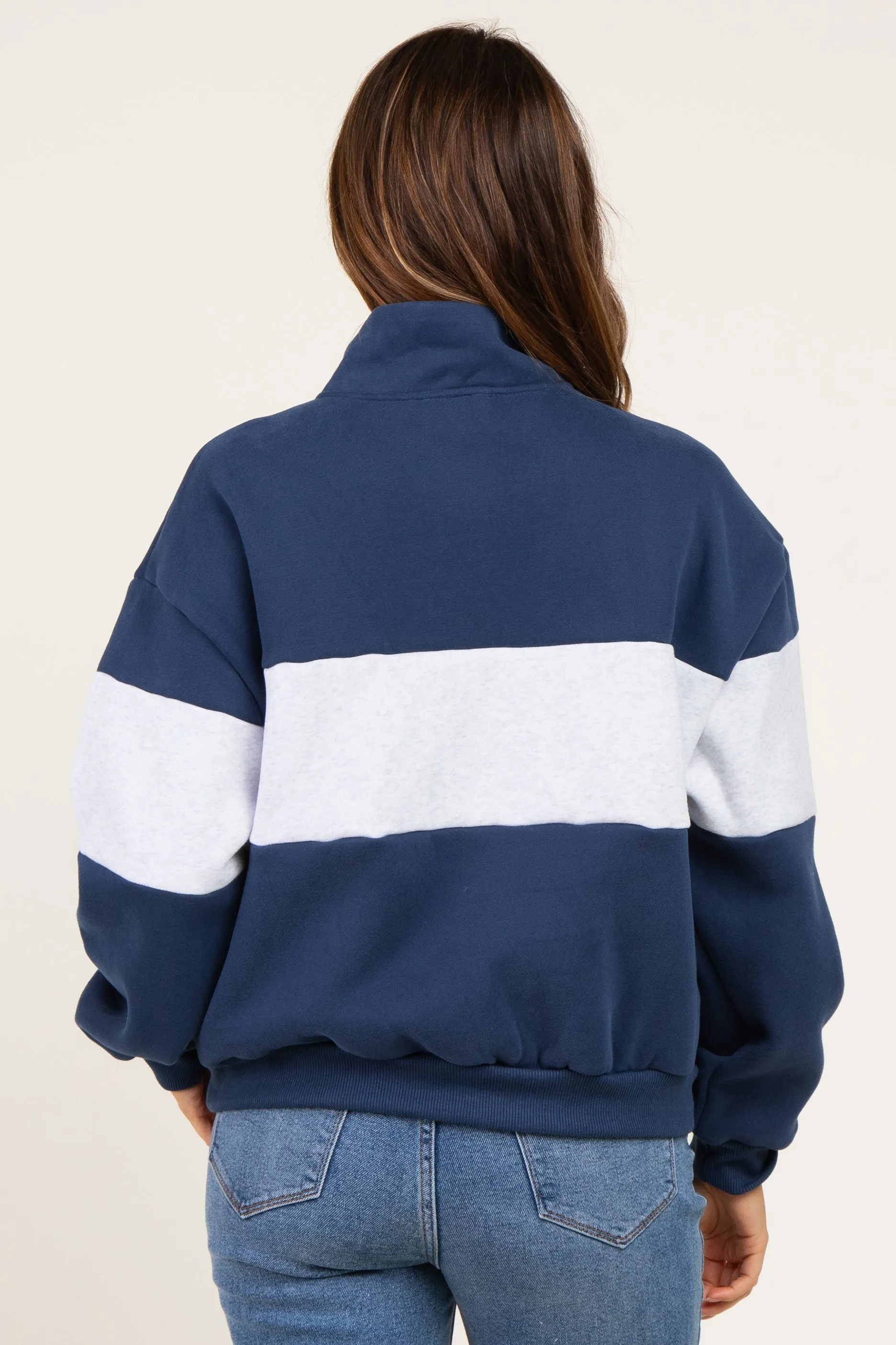 Navy Colorblock Quarter Zip Maternity Sweatshirt sold by Pinkblush product image thumbnail 4