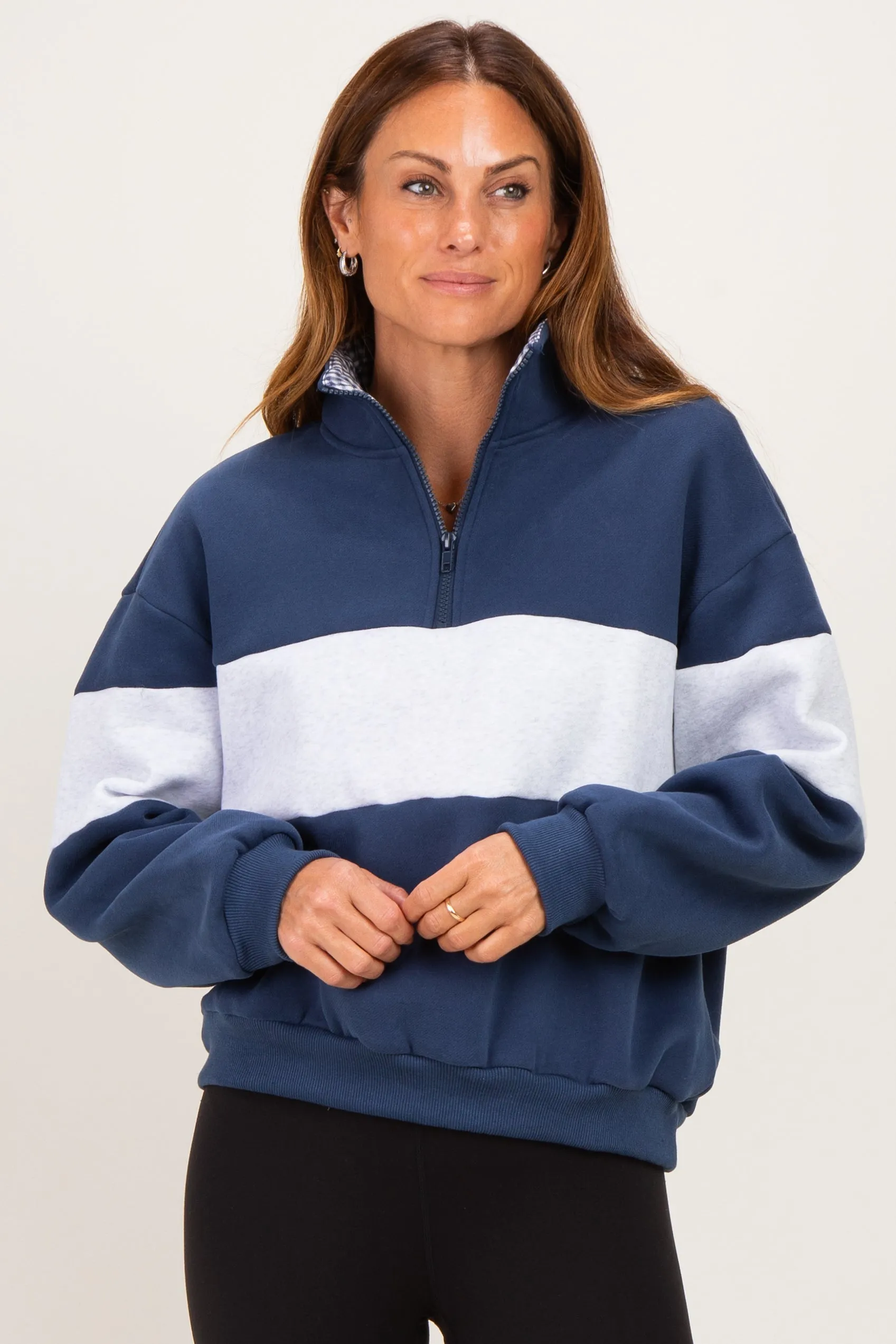 Navy Colorblock Quarter Zip Maternity Sweatshirt sold by Pinkblush product image thumbnail 5