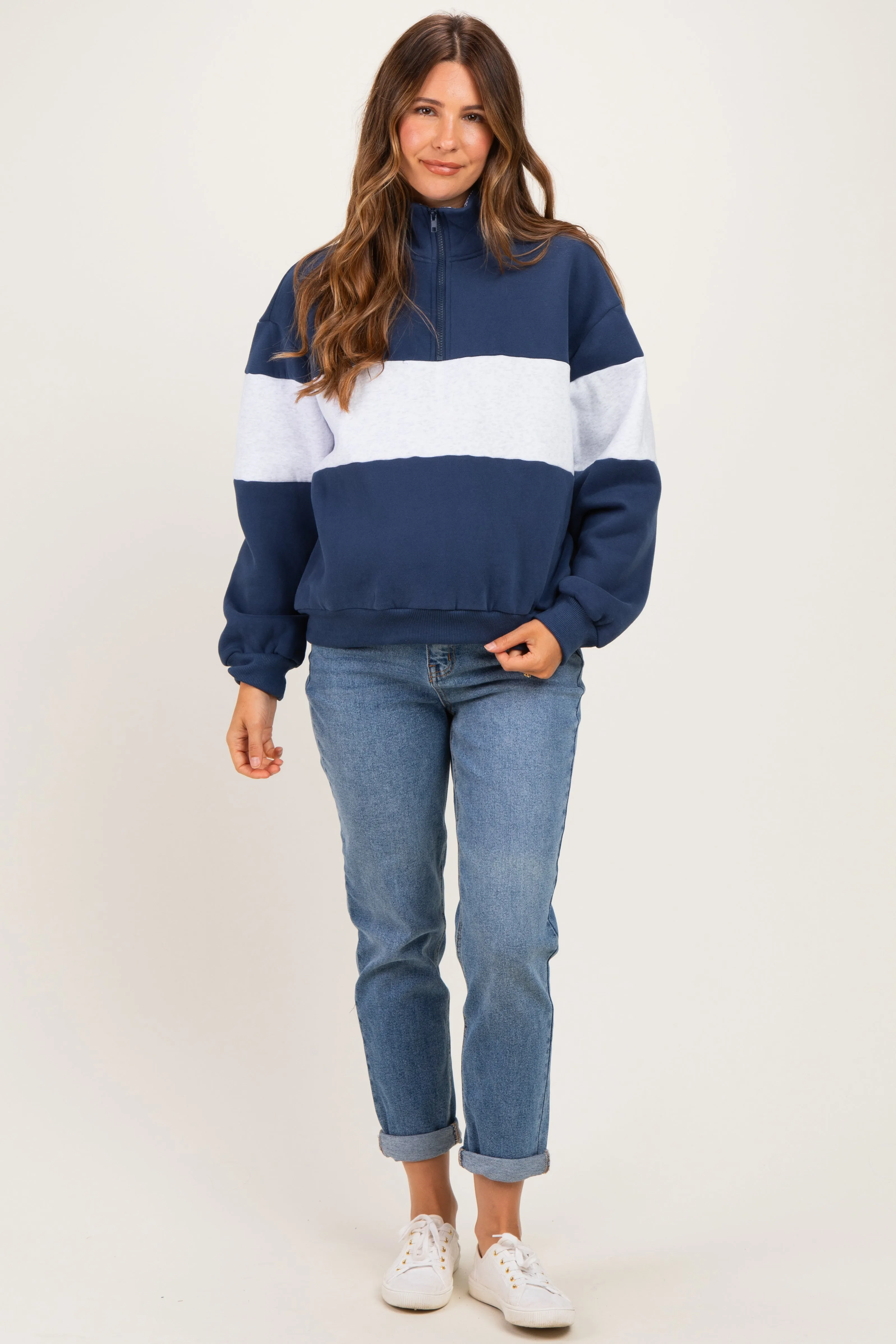 Navy Colorblock Quarter Zip Maternity Sweatshirt sold by Pinkblush product image thumbnail 2