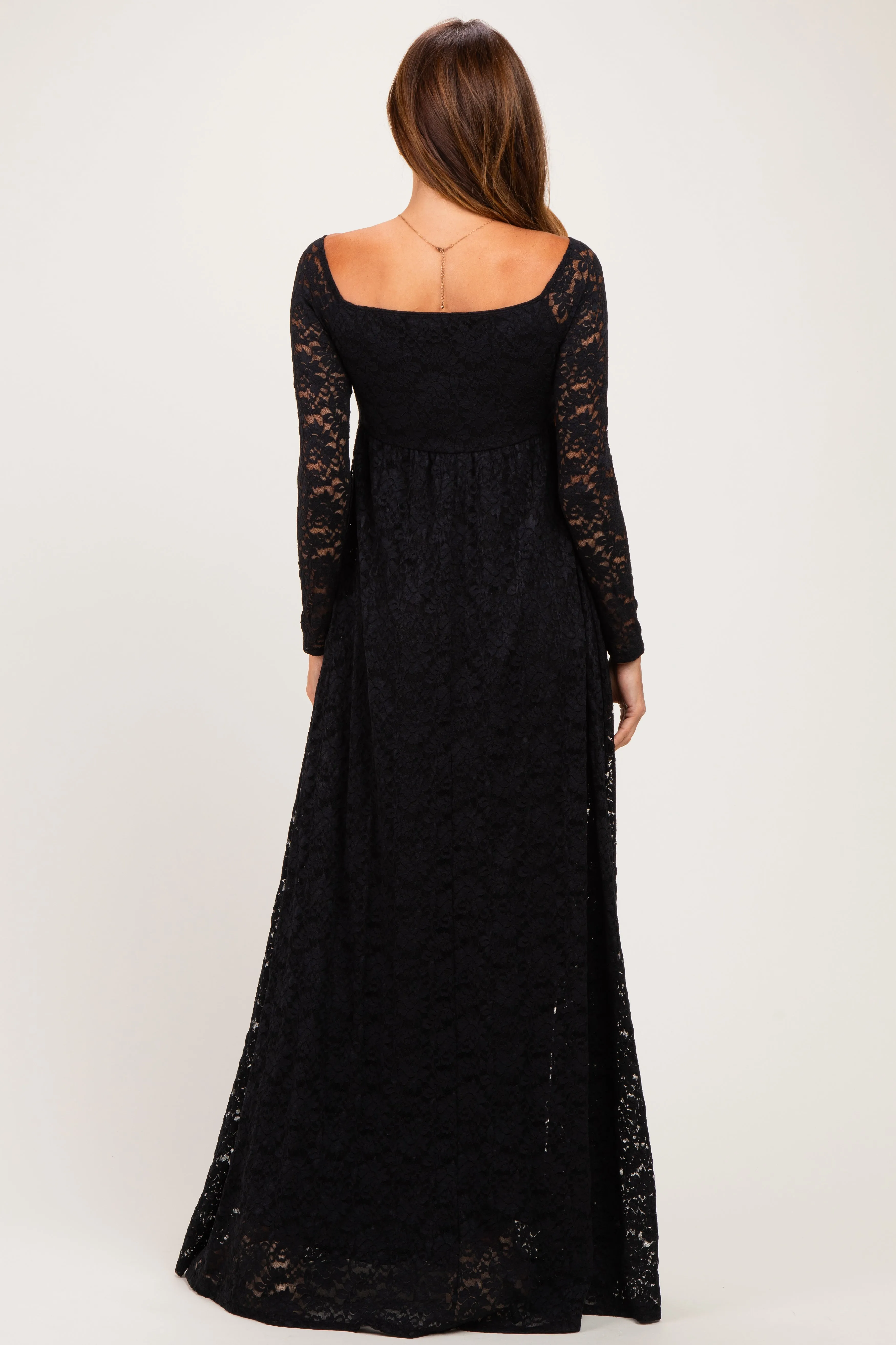 Black Floral Lace Long Sleeve Off Shoulder Maxi Dress sold by Pinkblush product image thumbnail 4