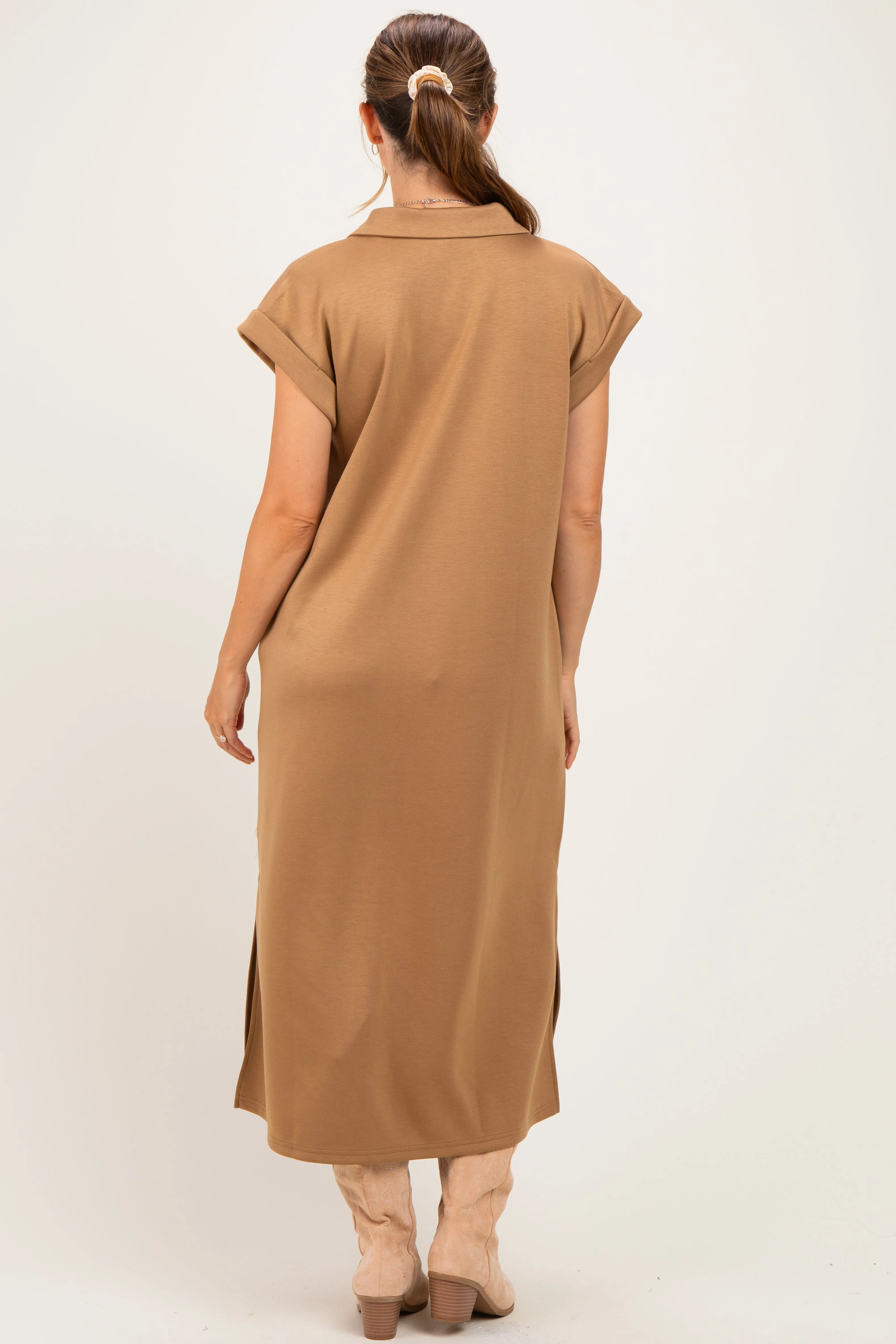 Camel Collared Oversized Maternity Midi Dress sold by Pinkblush product image thumbnail 3