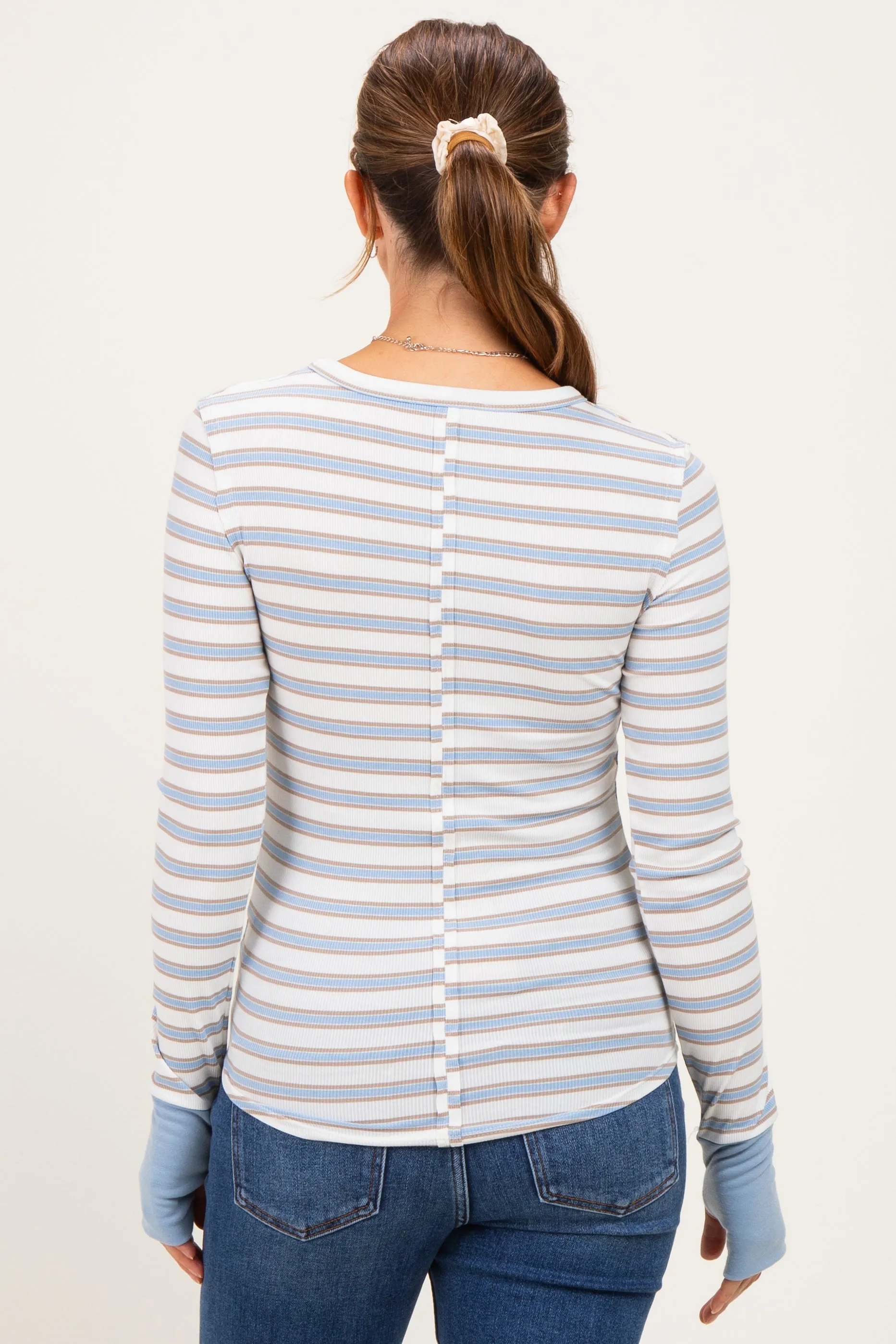 Blue Striped Rib Long Sleeve Fitted Maternity Top sold by Pinkblush product image thumbnail 4