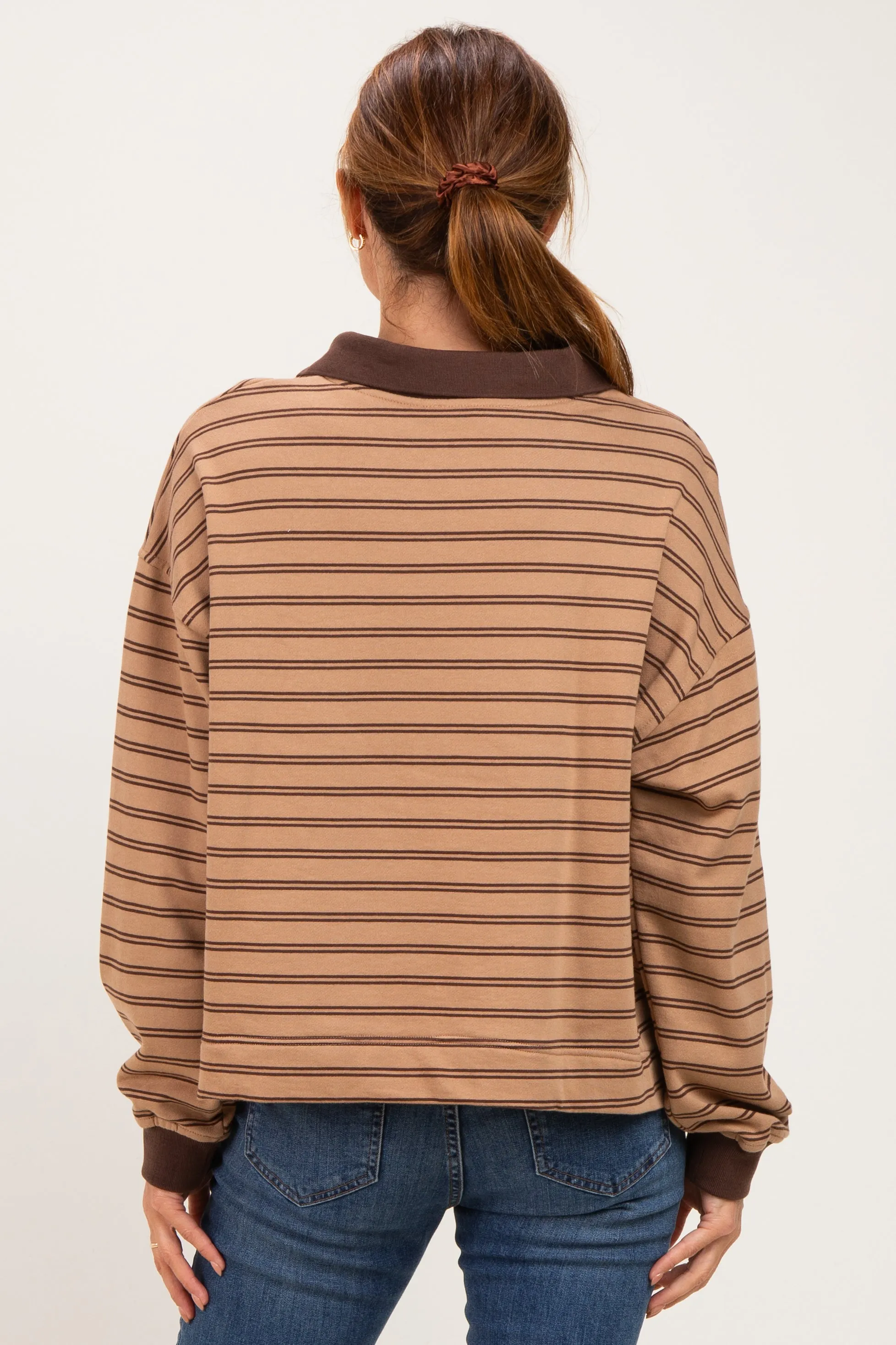 Khaki Striped Long Sleeve Polo Shirt sold by Pinkblush product image thumbnail 4