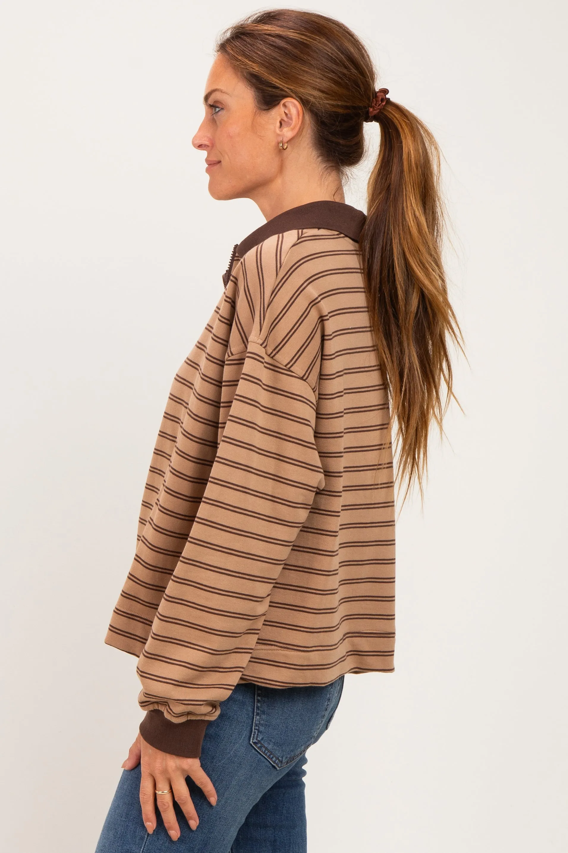 Khaki Striped Long Sleeve Polo Shirt sold by Pinkblush product image thumbnail 3