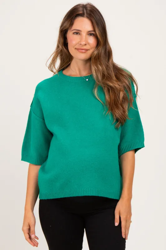 Green Basic Maternity Short Sleeve Sweater Top made by Staccato