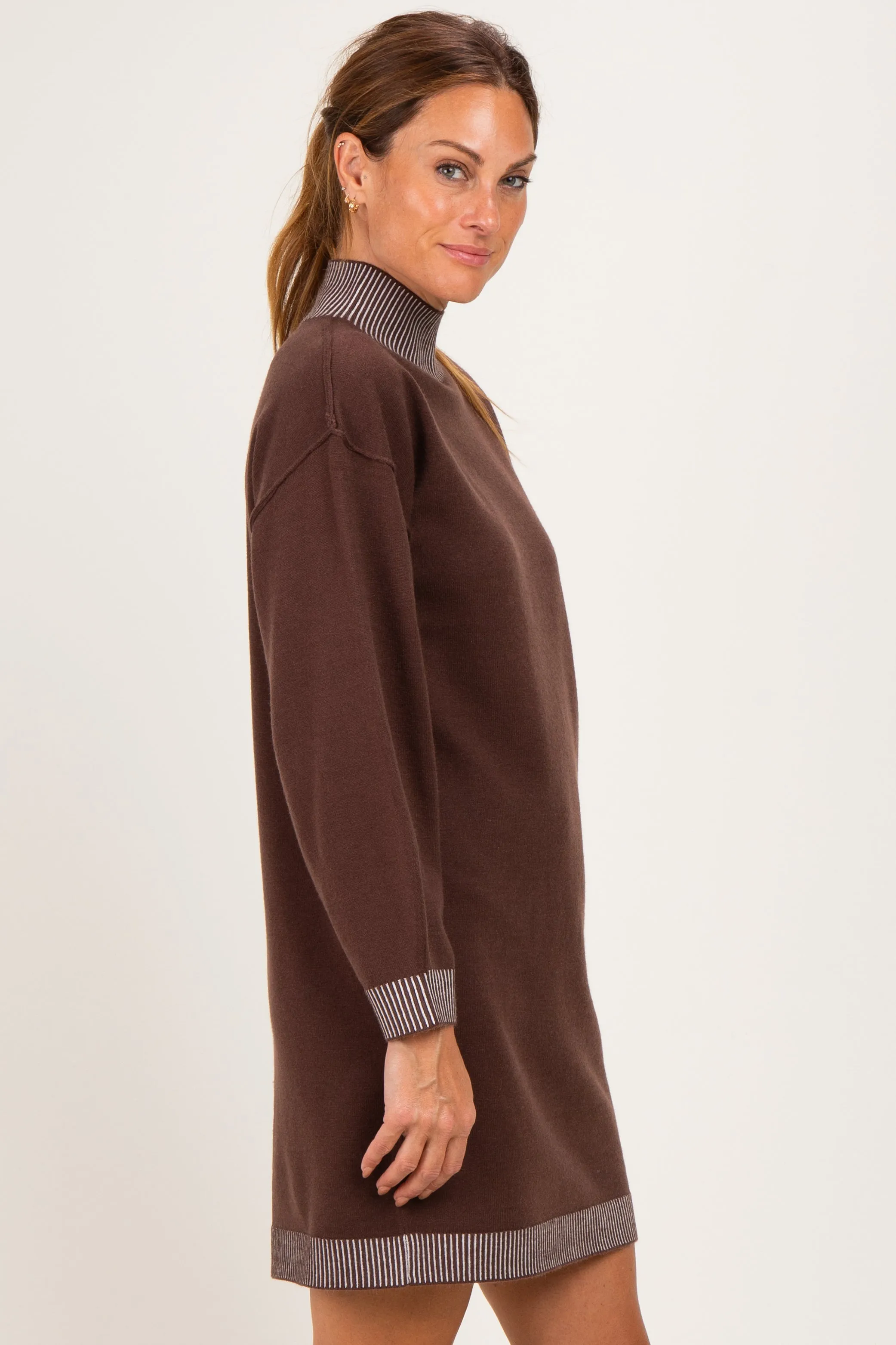 Brown Contrast Mock Neck Sweater Dress sold by Pinkblush product image thumbnail 3