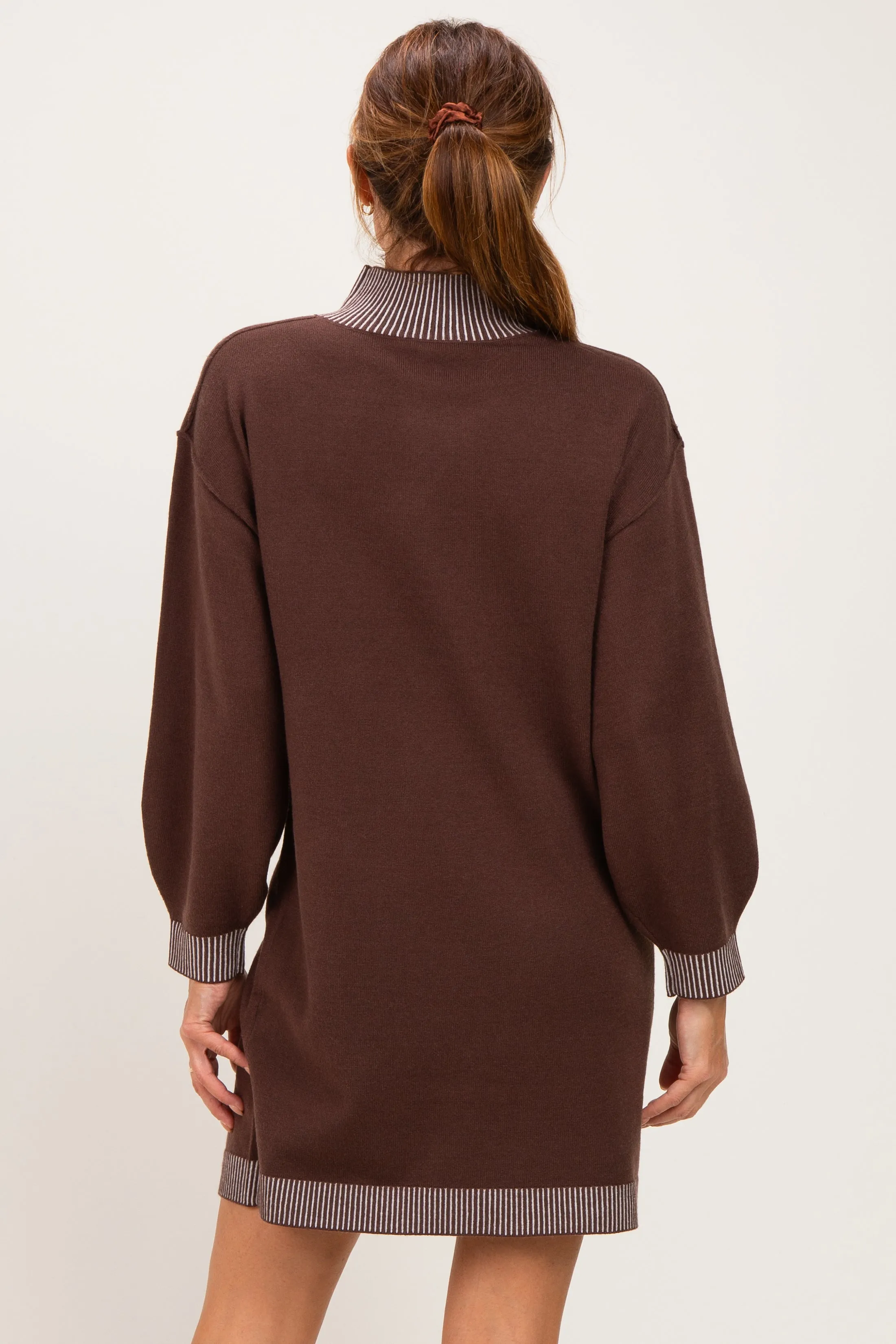 Brown Contrast Mock Neck Sweater Dress sold by Pinkblush product image thumbnail 4