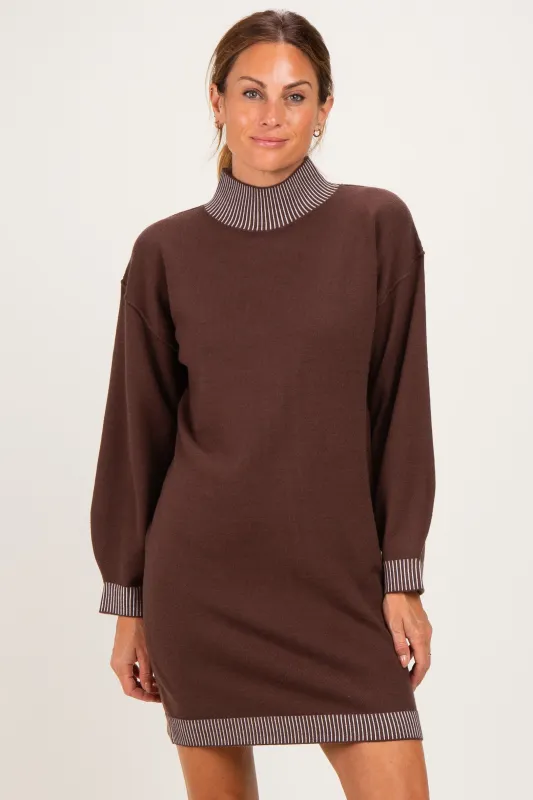 Brown Contrast Mock Neck Sweater Dress made by Able