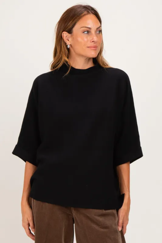 Black Mock Neck Dolman Short Sleeve Top made by Umgee