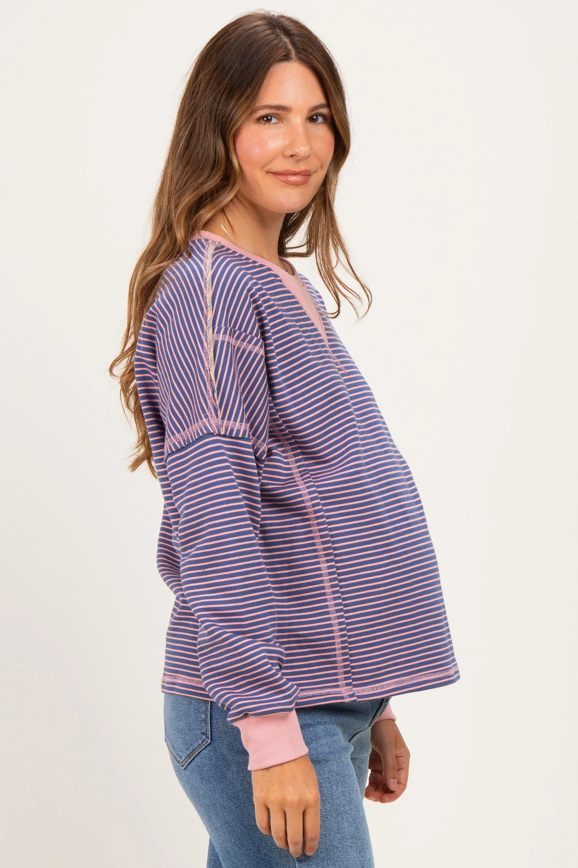 Pink Navy Striped Oversized Maternity Pullover sold by Pinkblush product image thumbnail 3