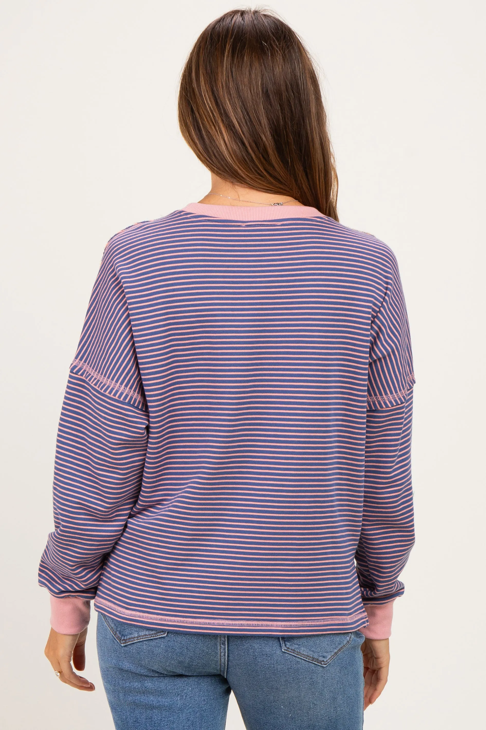 Pink Navy Striped Oversized Maternity Pullover sold by Pinkblush product image thumbnail 4