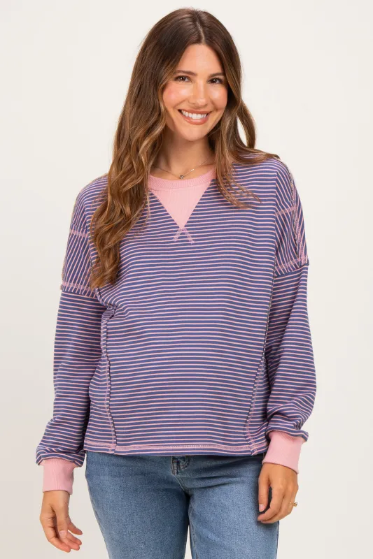 Pink Navy Striped Oversized Maternity Pullover made by Staccato