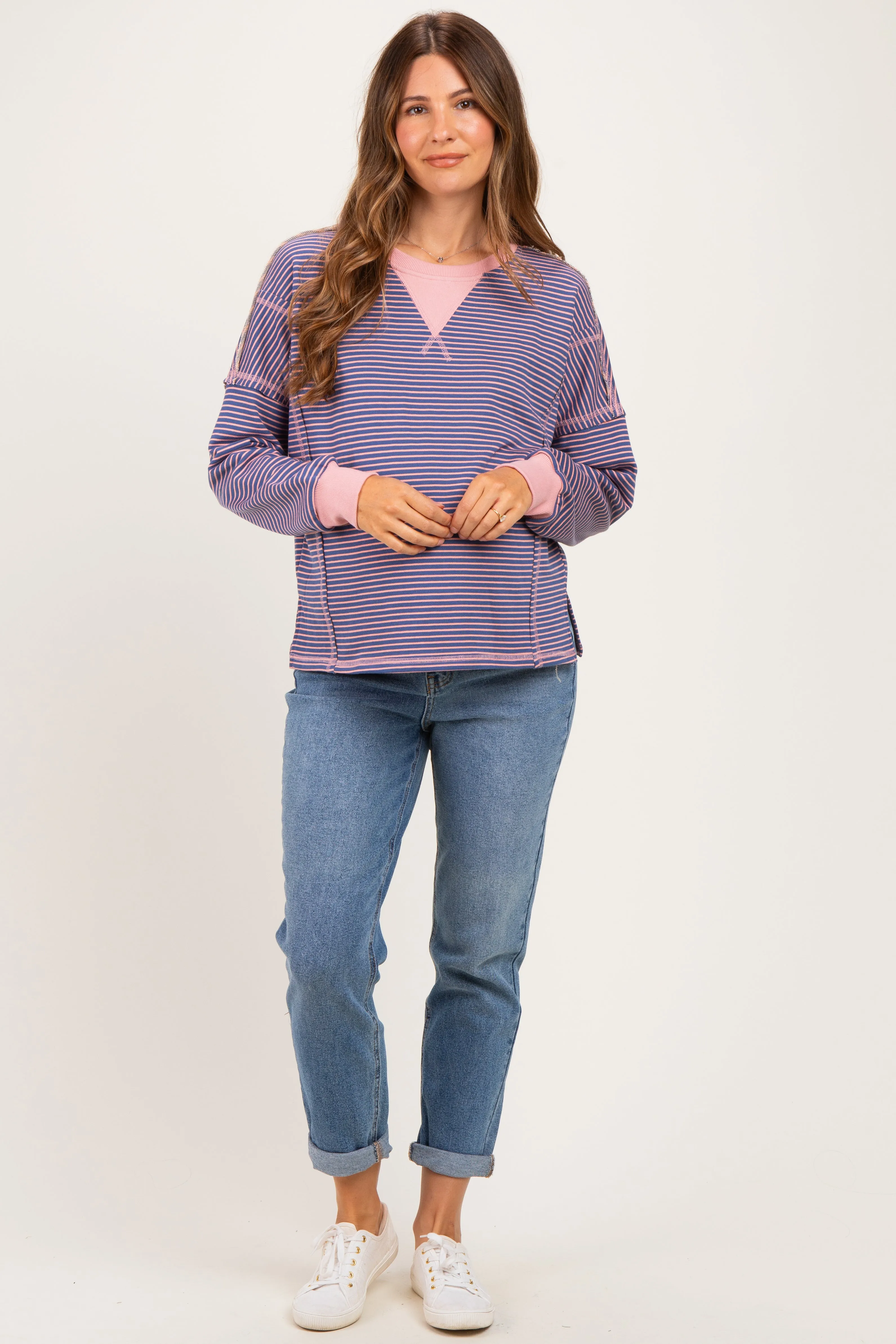 Pink Navy Striped Oversized Maternity Pullover sold by Pinkblush product image thumbnail 2