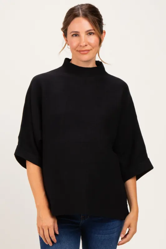 Black Mock Neck Dolman Short Sleeve Maternity Top made by Umgee