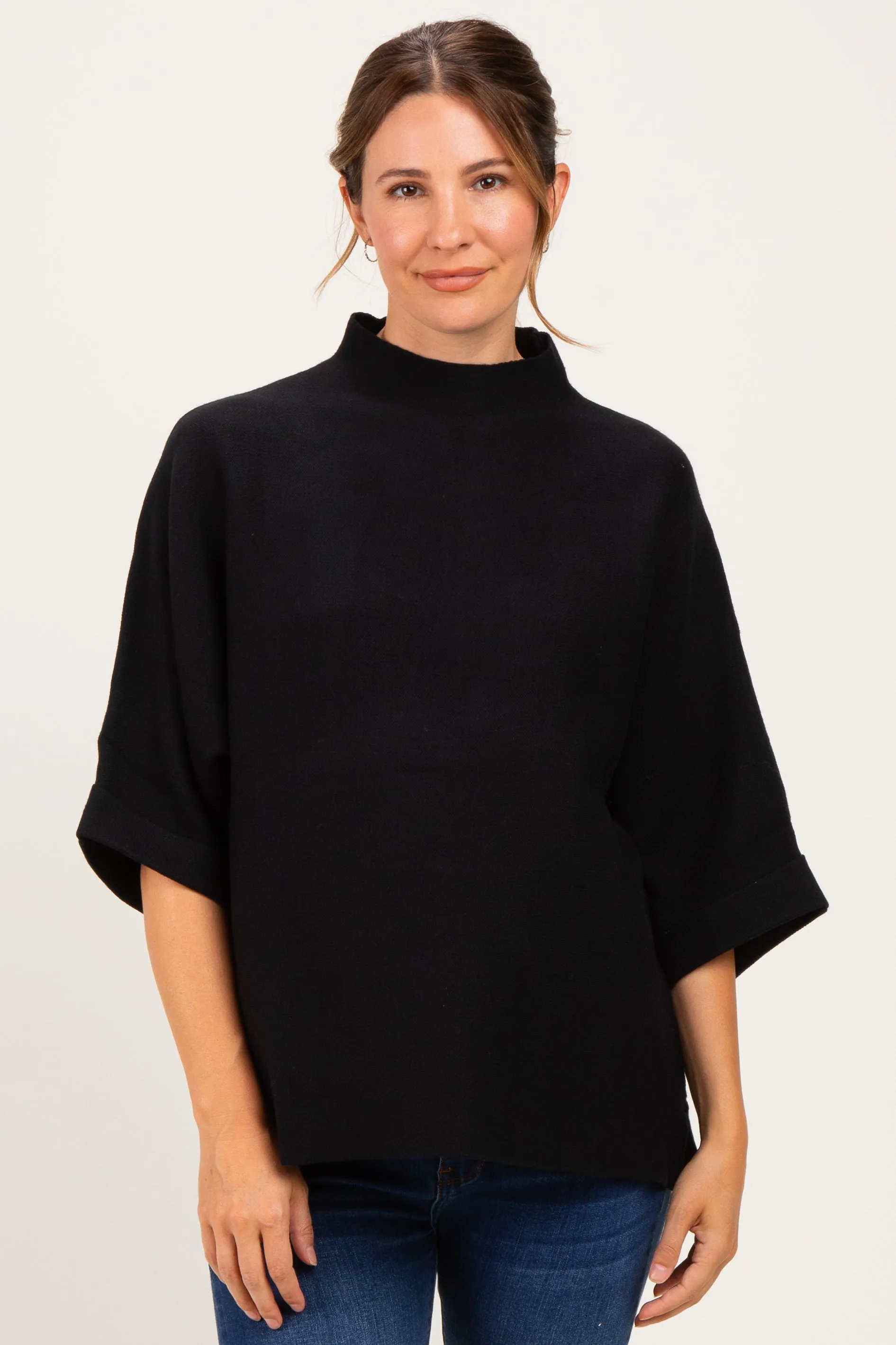 Black Mock Neck Dolman Short Sleeve Maternity Top sold by Pinkblush