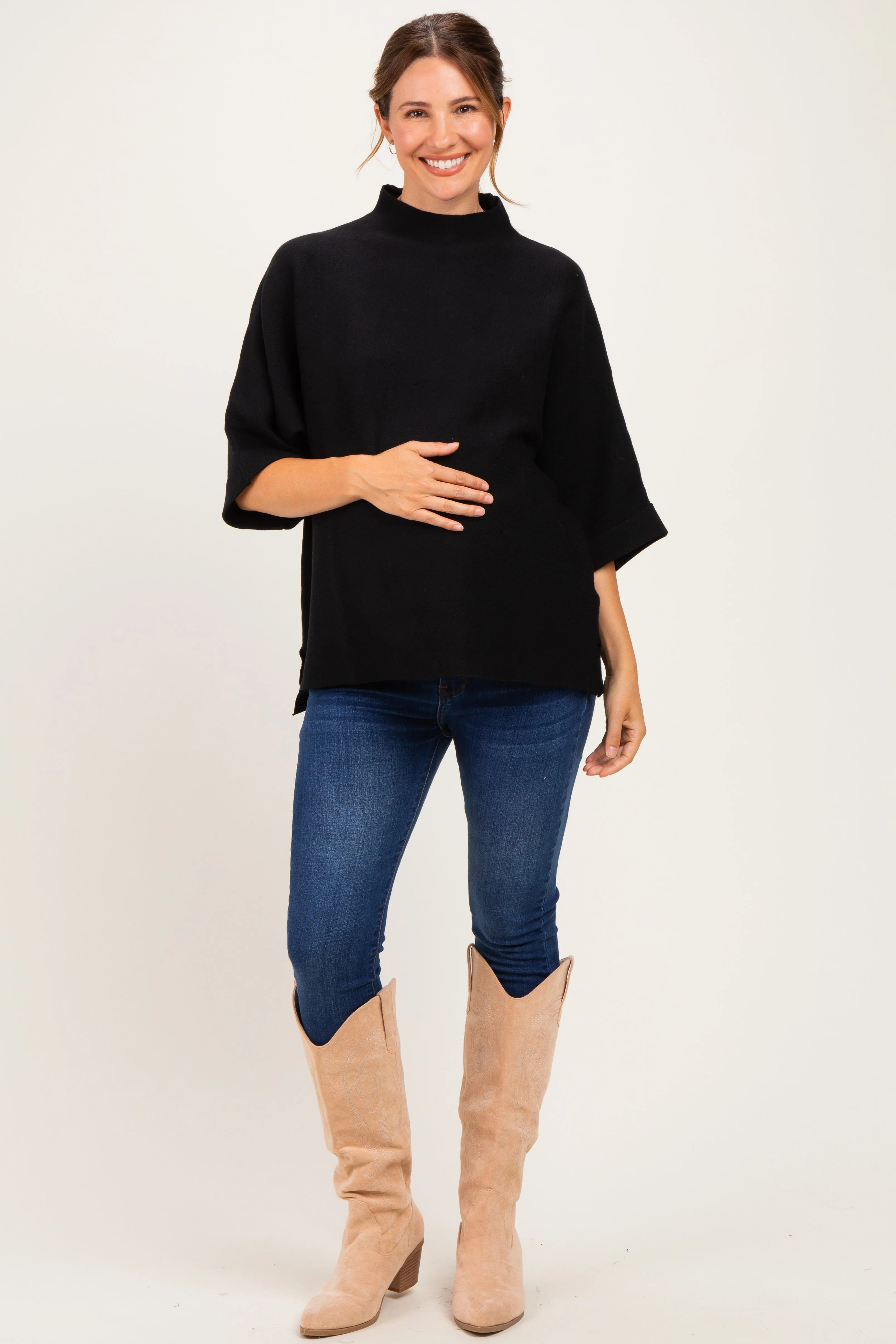 Black Mock Neck Dolman Short Sleeve Maternity Top sold by Pinkblush product image thumbnail 2