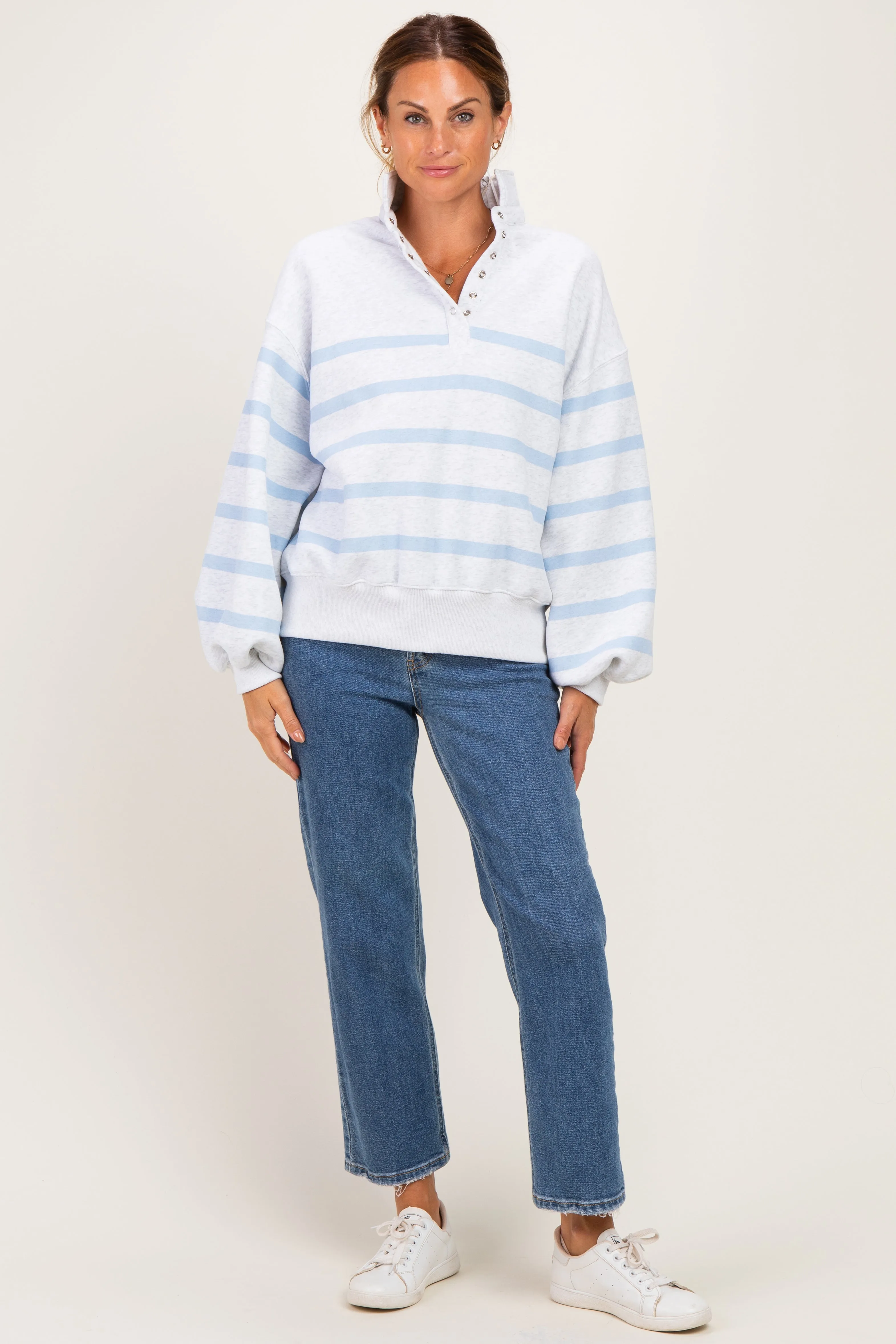 Heather Grey Striped Snap Button Pullover sold by Pinkblush product image thumbnail 2