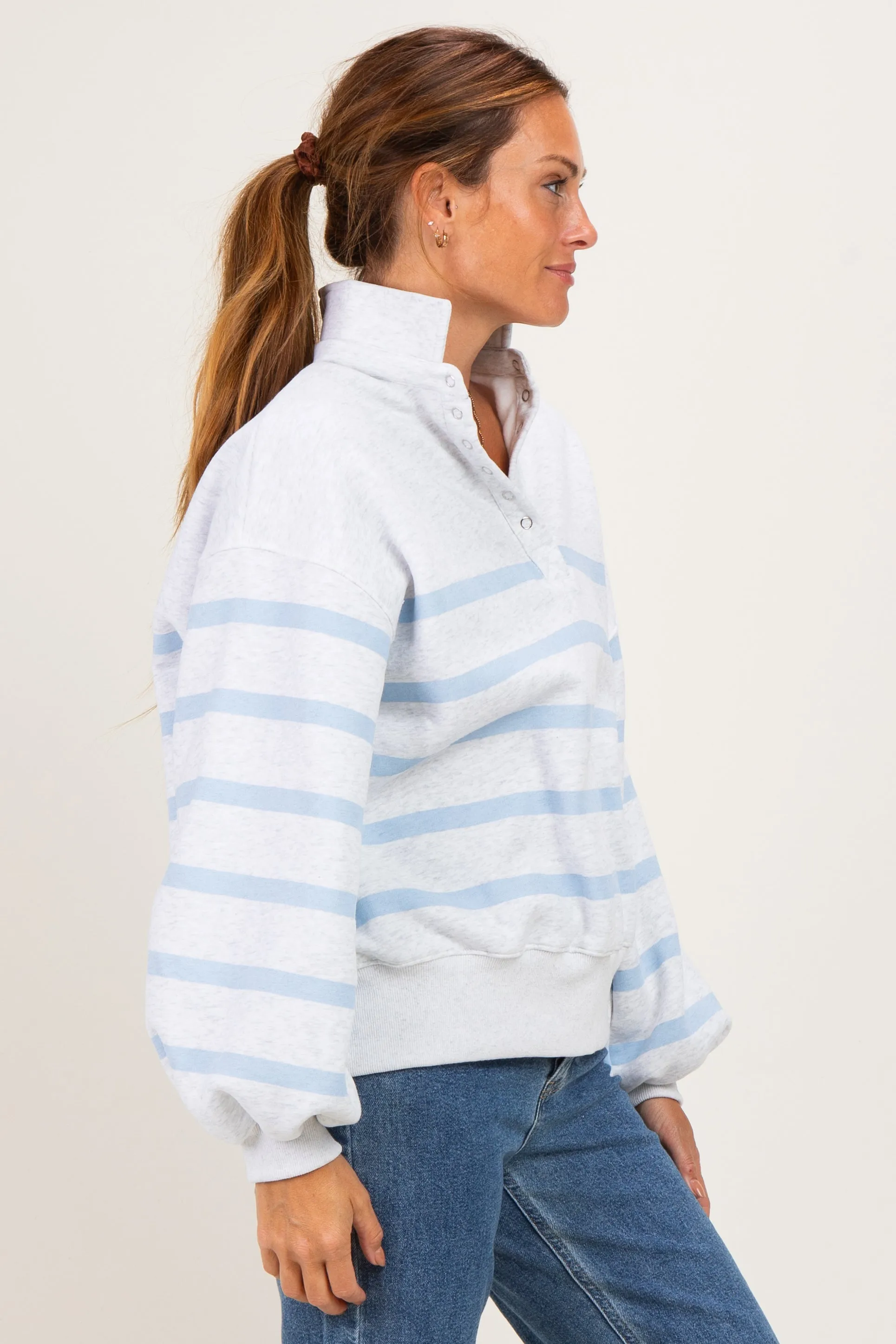 Heather Grey Striped Snap Button Pullover sold by Pinkblush product image thumbnail 3
