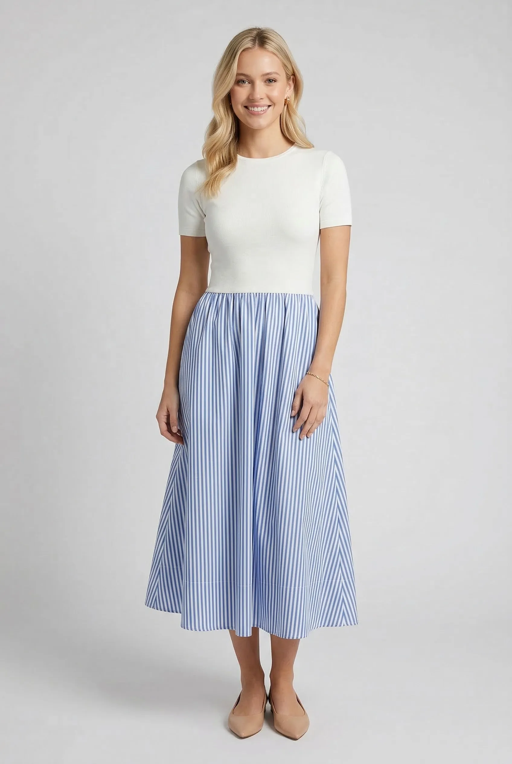 Ivory Blue Colorblock Striped Skirt Maternity Dress sold by Pinkblush product image thumbnail 4