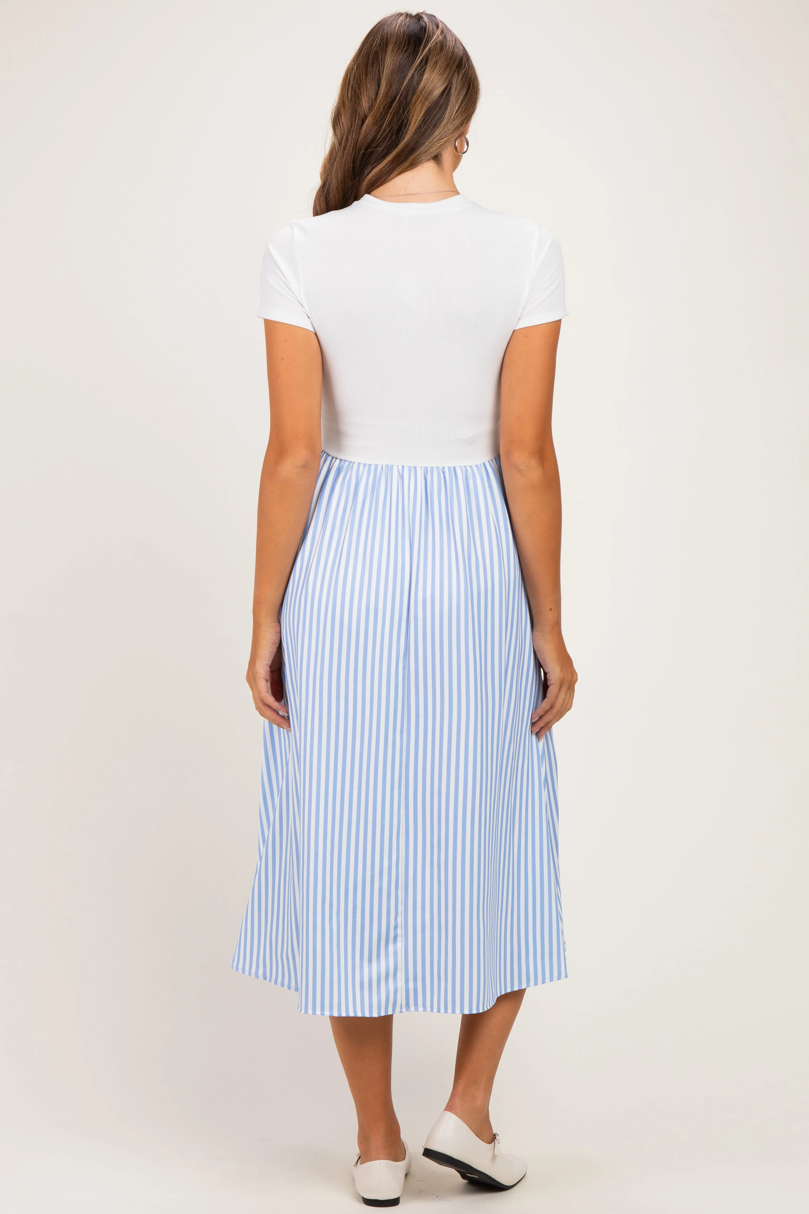Ivory Blue Colorblock Striped Skirt Maternity Dress sold by Pinkblush product image thumbnail 3