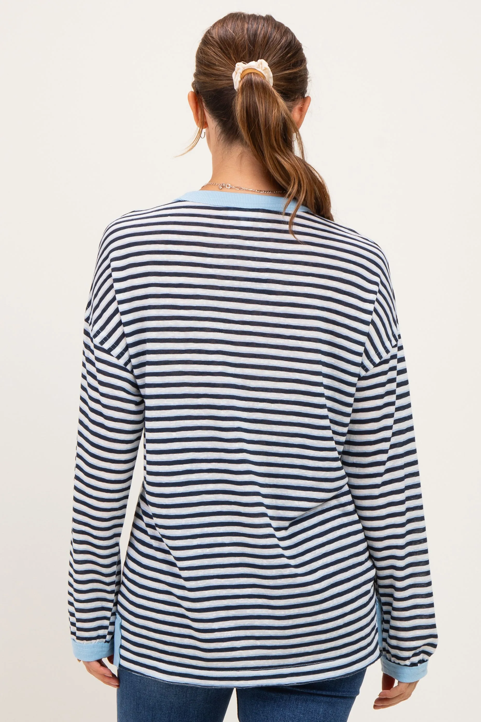 Navy Striped Slub Jersey Oversized Maternity Long Sleeve sold by Pinkblush product image thumbnail 4