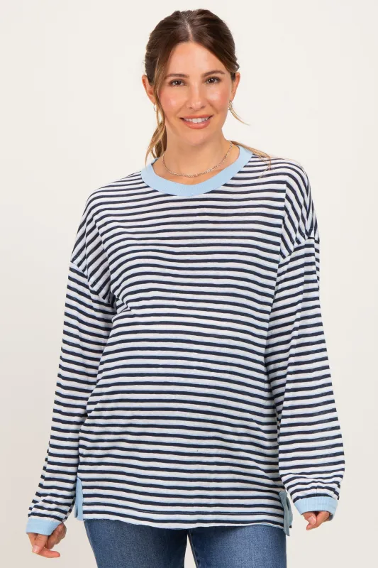 Navy Striped Slub Jersey Oversized Maternity Long Sleeve made by AnnieWear