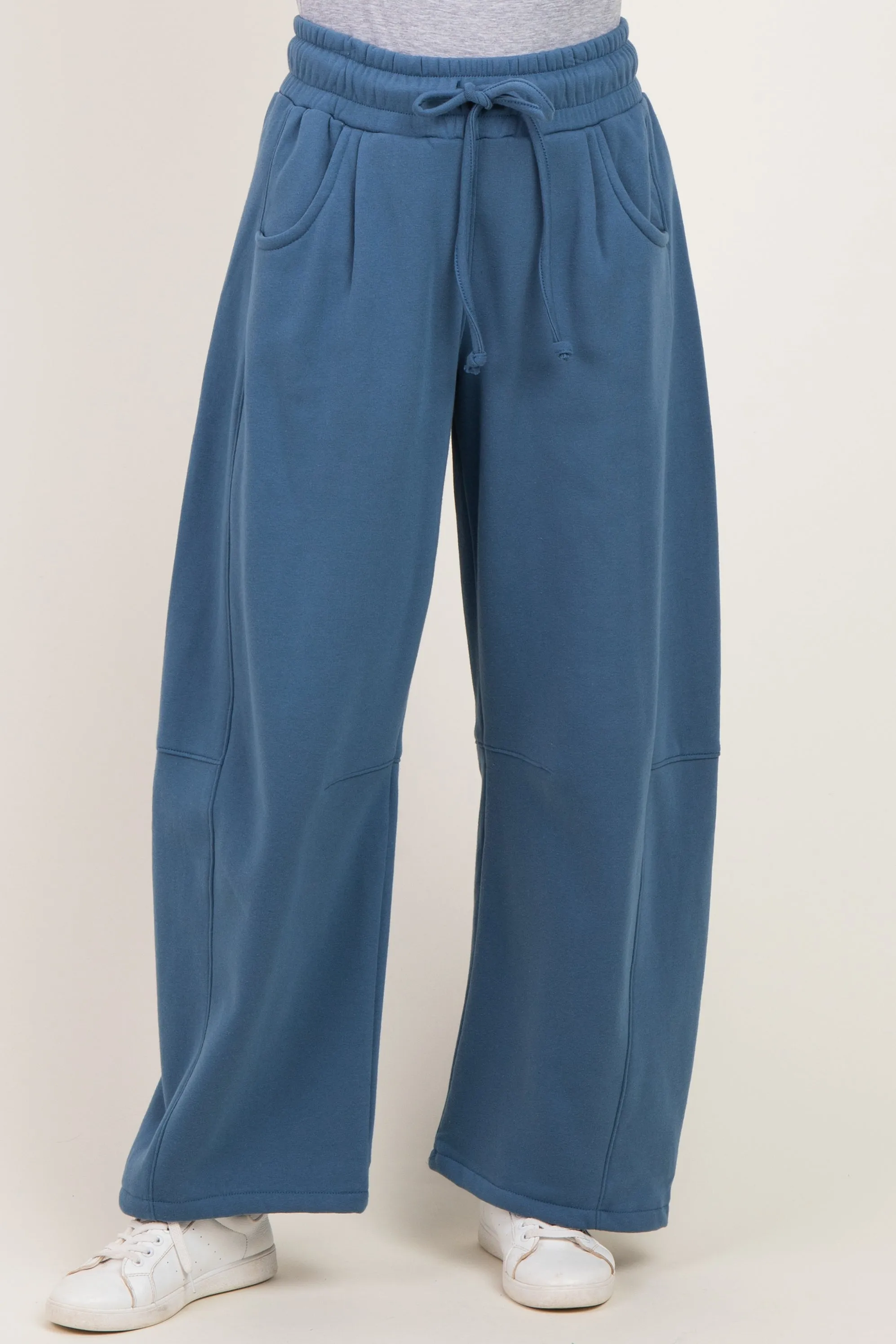 Dusty Blue Fleece Barrel Leg Sweatpants sold by Pinkblush product image thumbnail 2