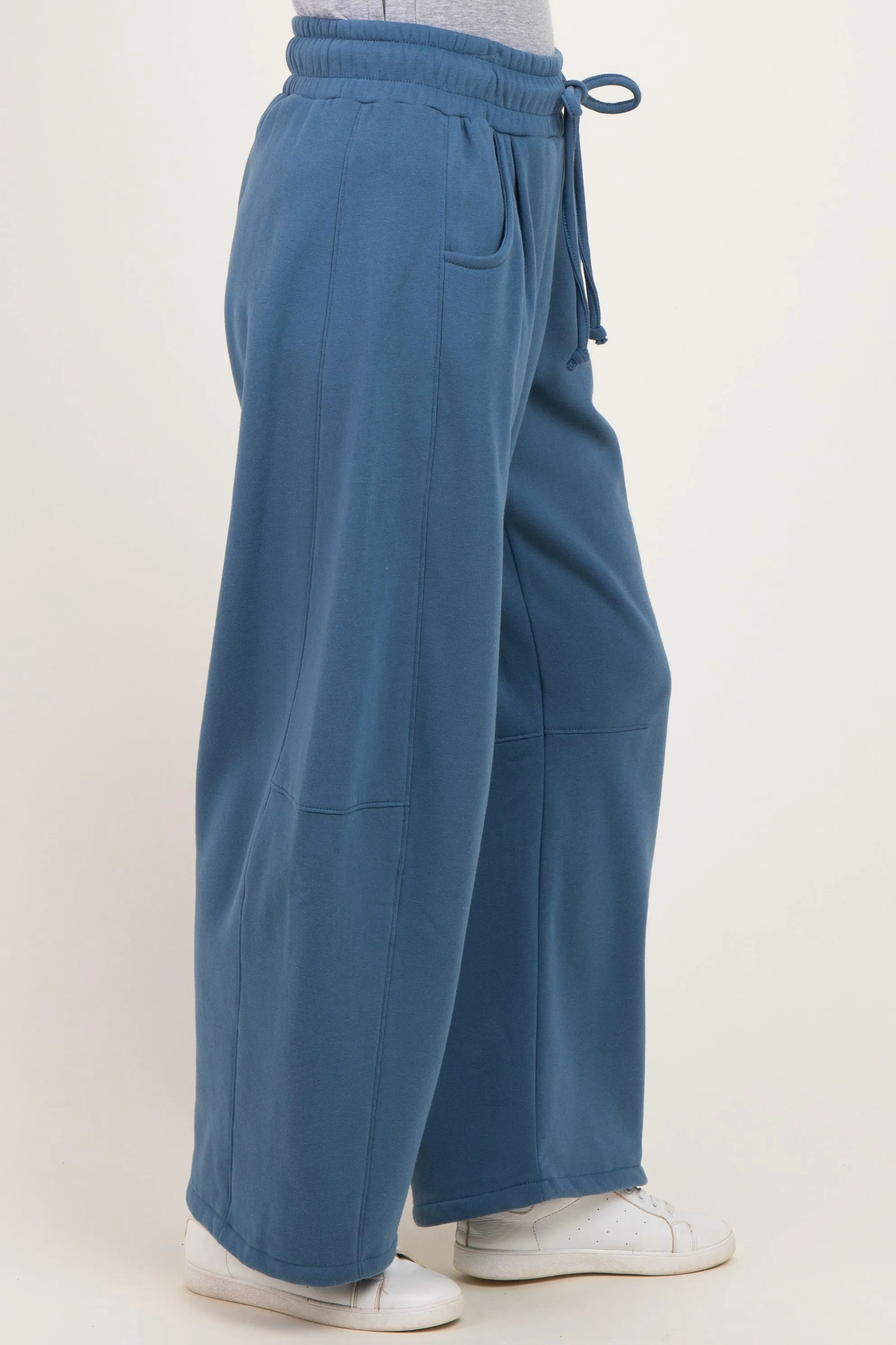 Dusty Blue Fleece Barrel Leg Sweatpants sold by Pinkblush product image thumbnail 3