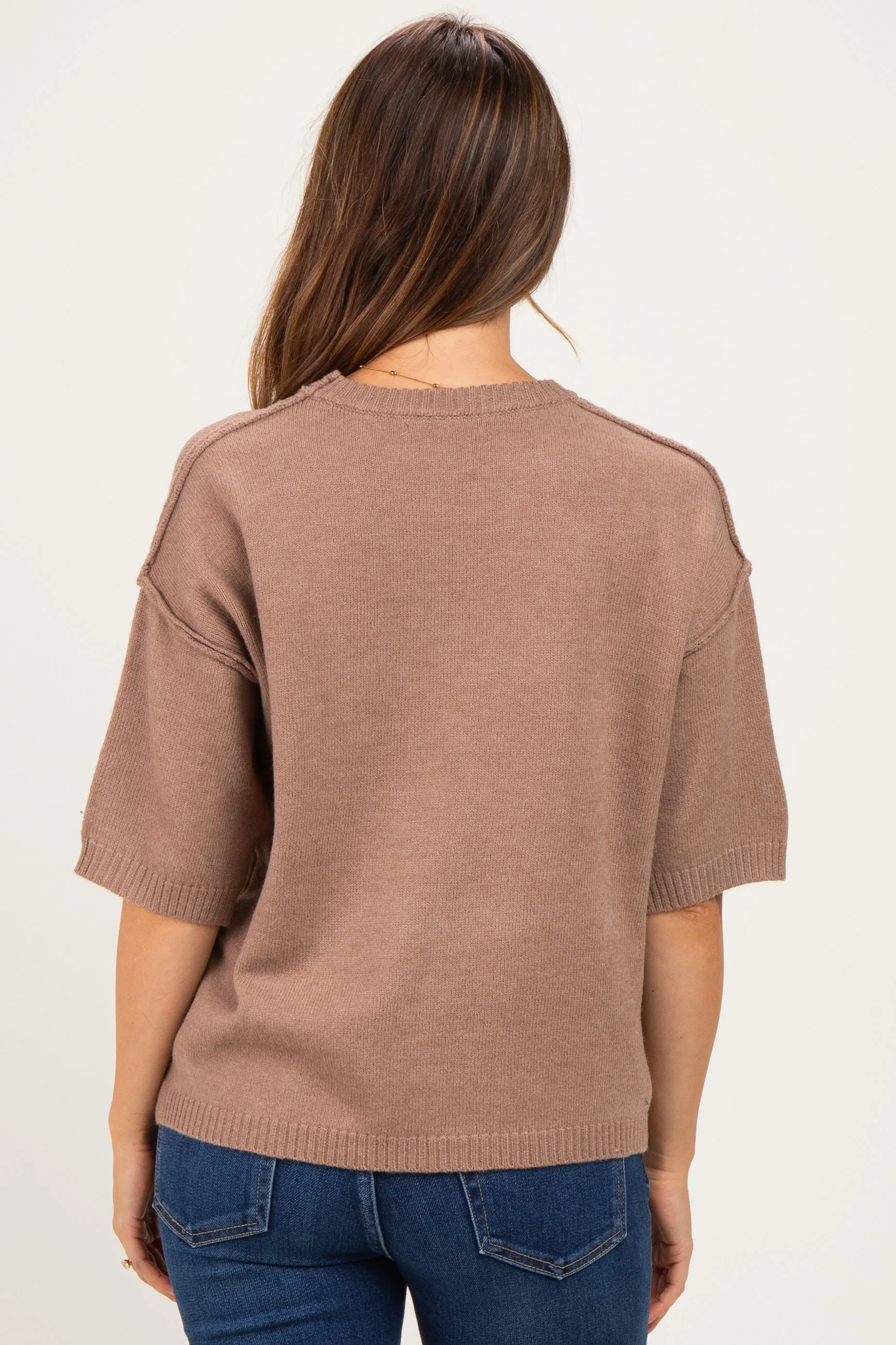 Mocha Basic Maternity Short Sleeve Sweater Top sold by Pinkblush product image thumbnail 4