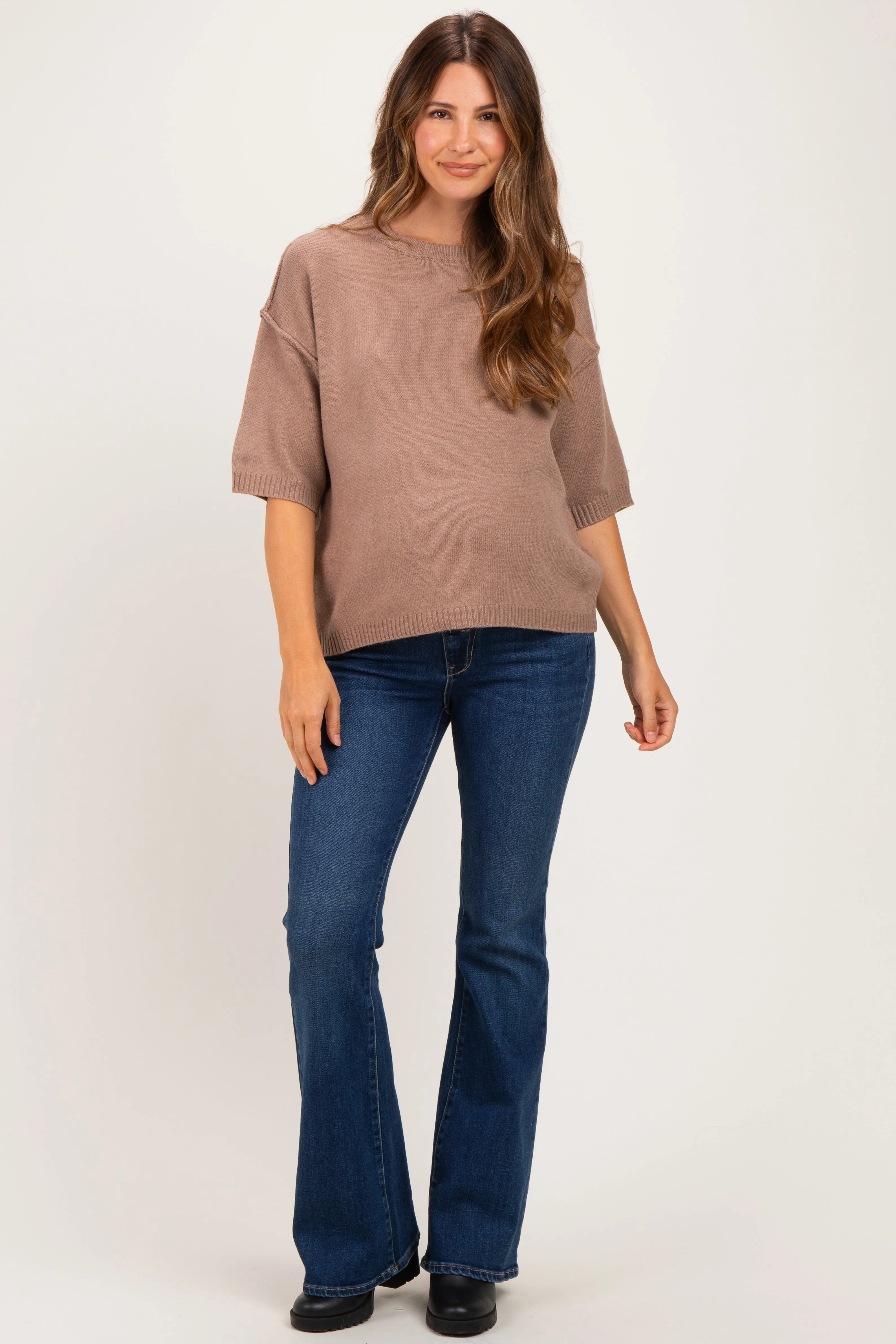 Mocha Basic Maternity Short Sleeve Sweater Top sold by Pinkblush product image thumbnail 2