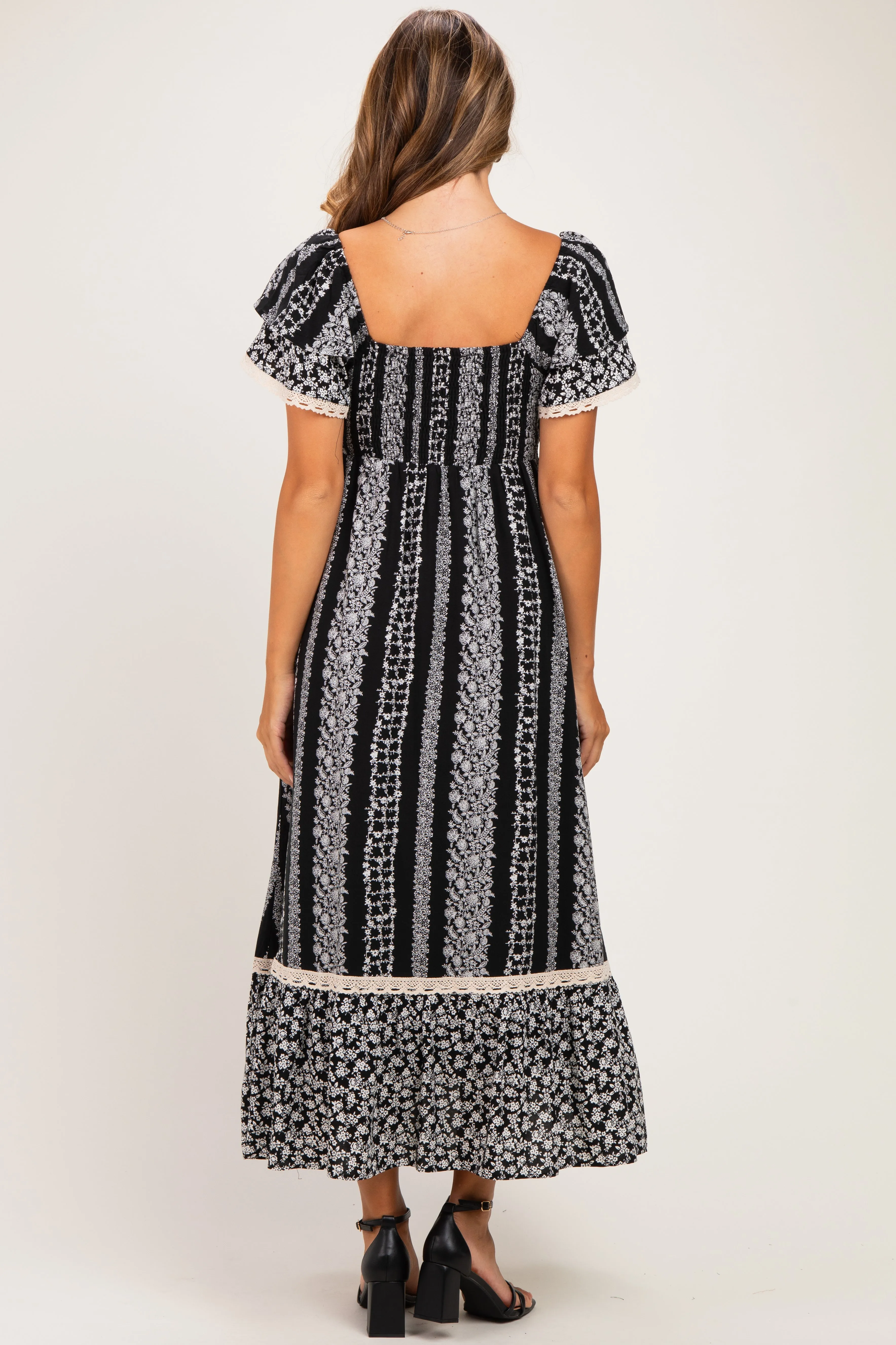 Black Floral Border Print Flutter Sleeve Maternity Maxi Dress sold by Pinkblush product image thumbnail 3