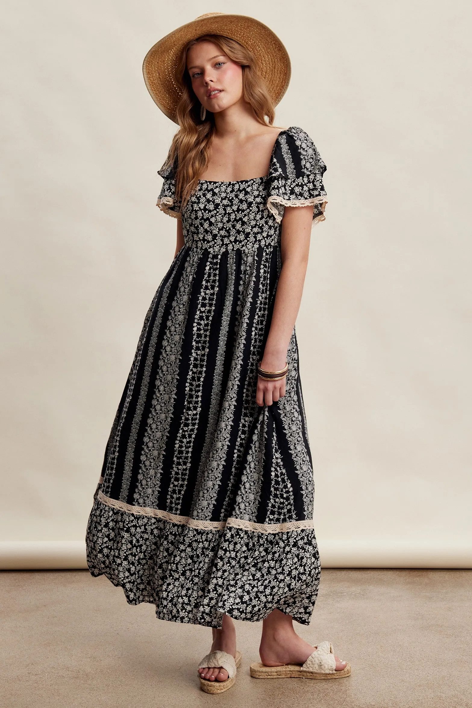 Black Floral Border Print Flutter Sleeve Maternity Maxi Dress sold by Pinkblush product image thumbnail 4