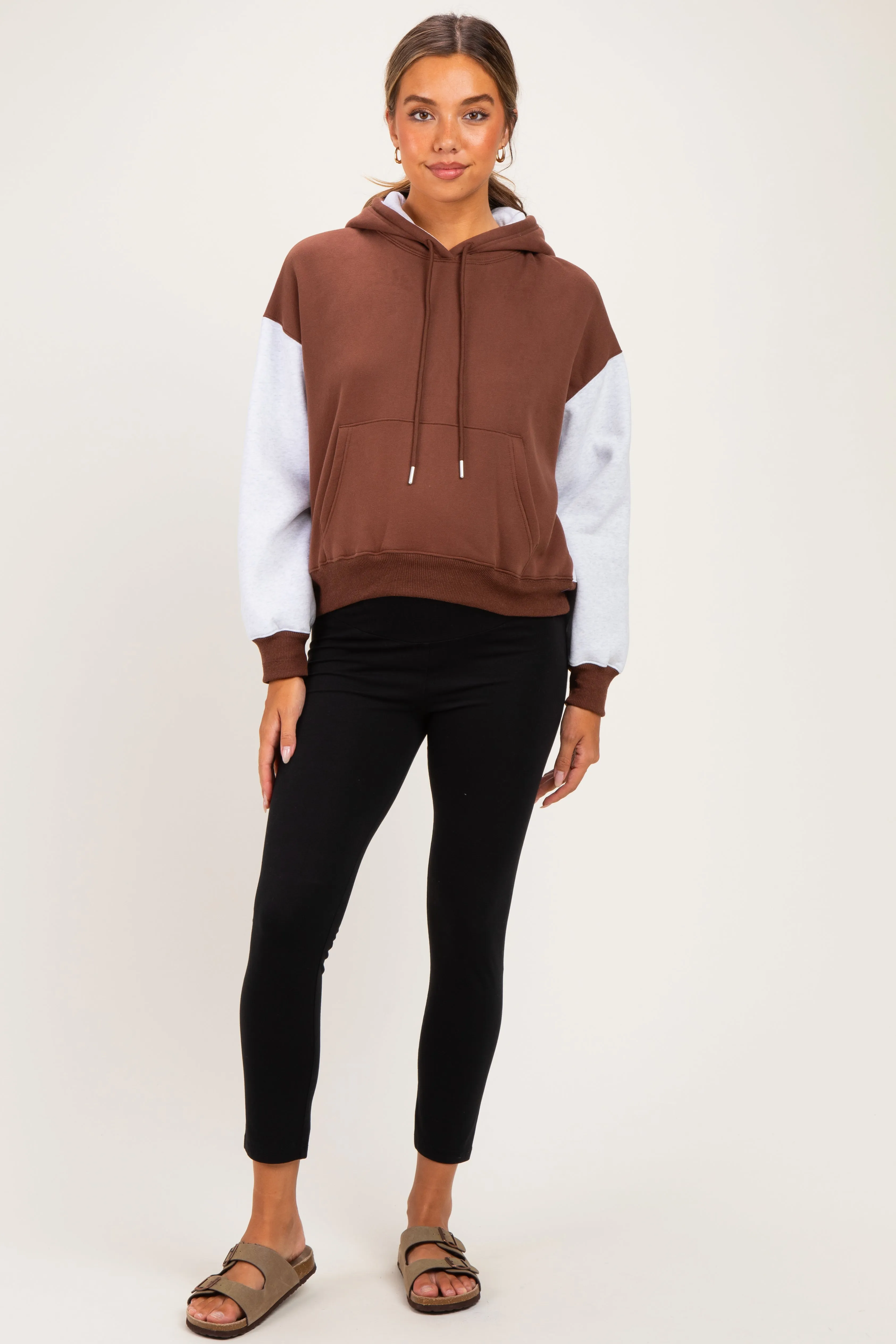 Brown Colorblock Maternity Pullover Hoodie sold by Pinkblush product image thumbnail 2