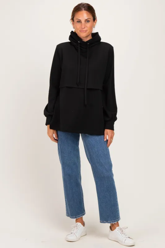 Black Long Sleeve Drawstring Hooded Pullover made by Pinkblush